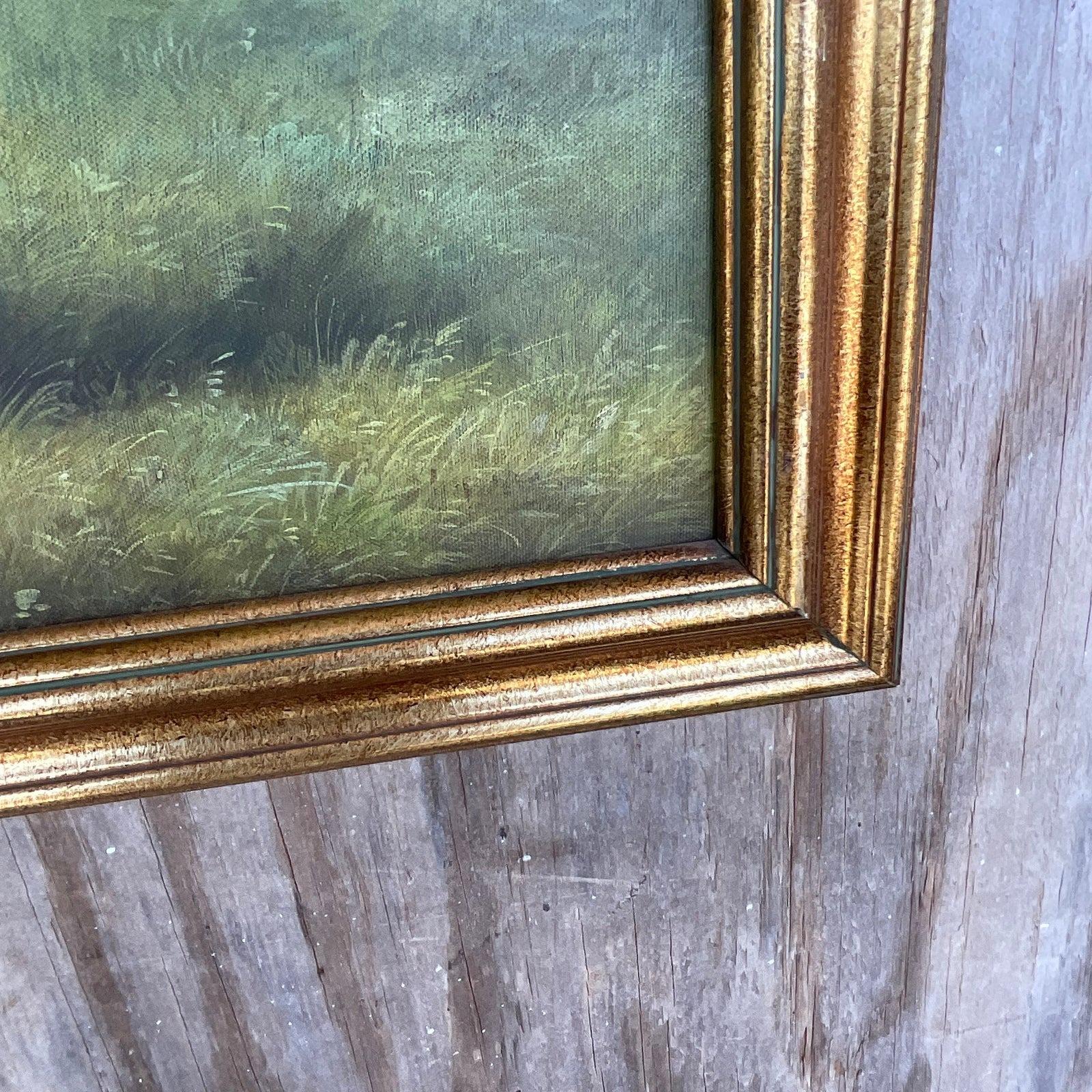 A fantastic vintage Regency original oil painting. A chic composition of a dog in a pastoral setting. Signed by the artist. Acquired from a Palm Beach estate. 