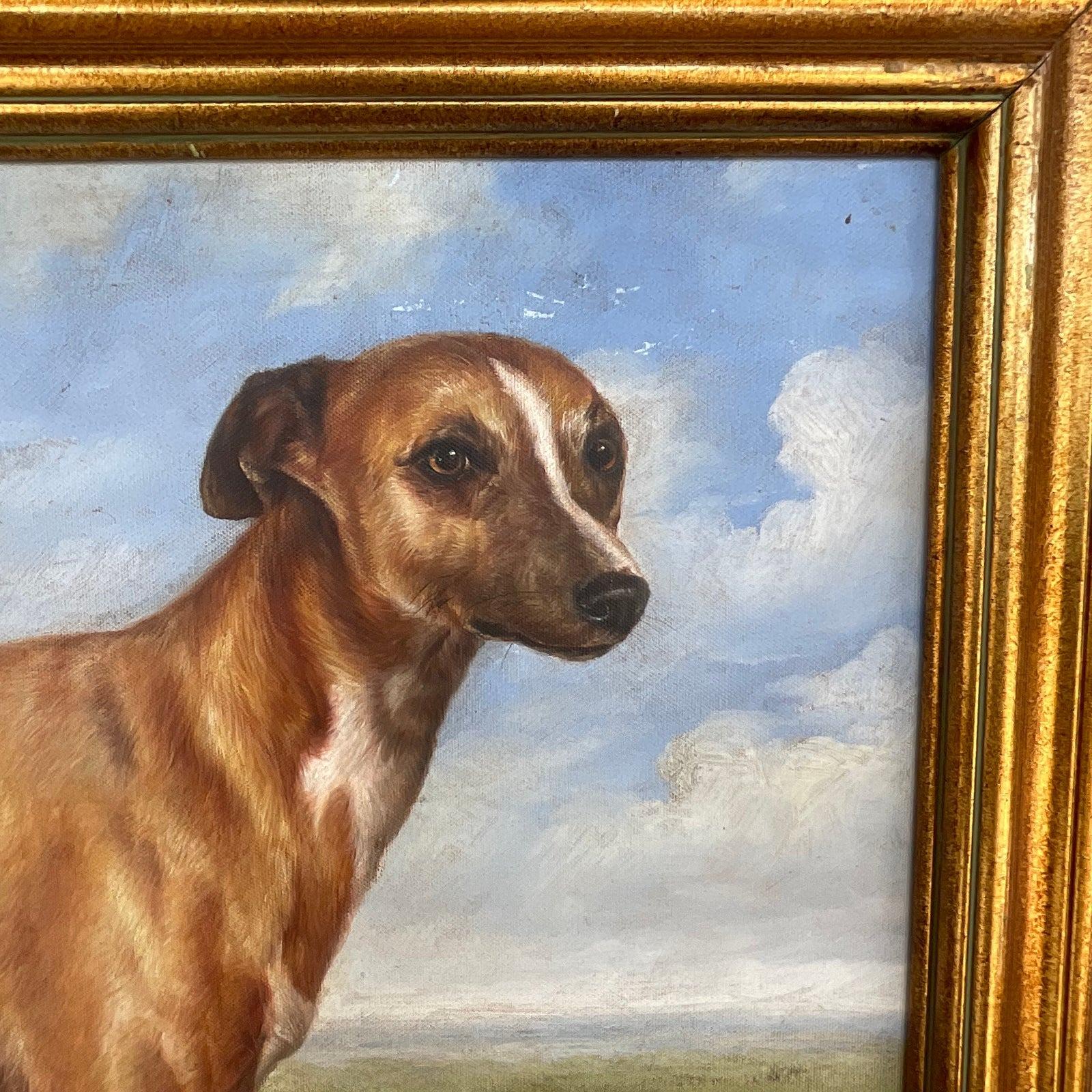 Vintage Regency Signed Signed Oil Painting of Dog For Sale 1