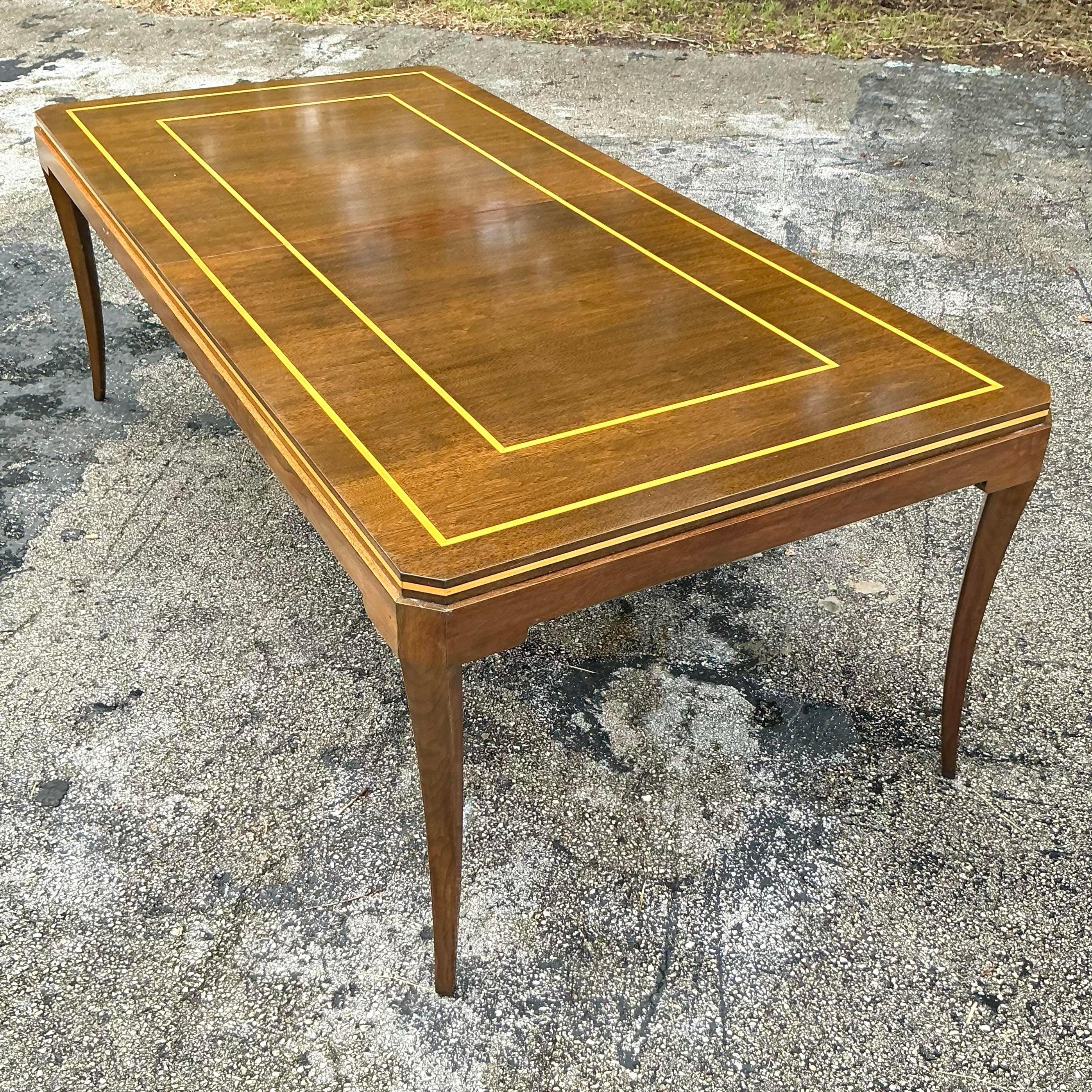 Vintage Regency Signed Tommi Parzinger “Racetrack” Extendable Inlay Dining Table In Good Condition For Sale In west palm beach, FL