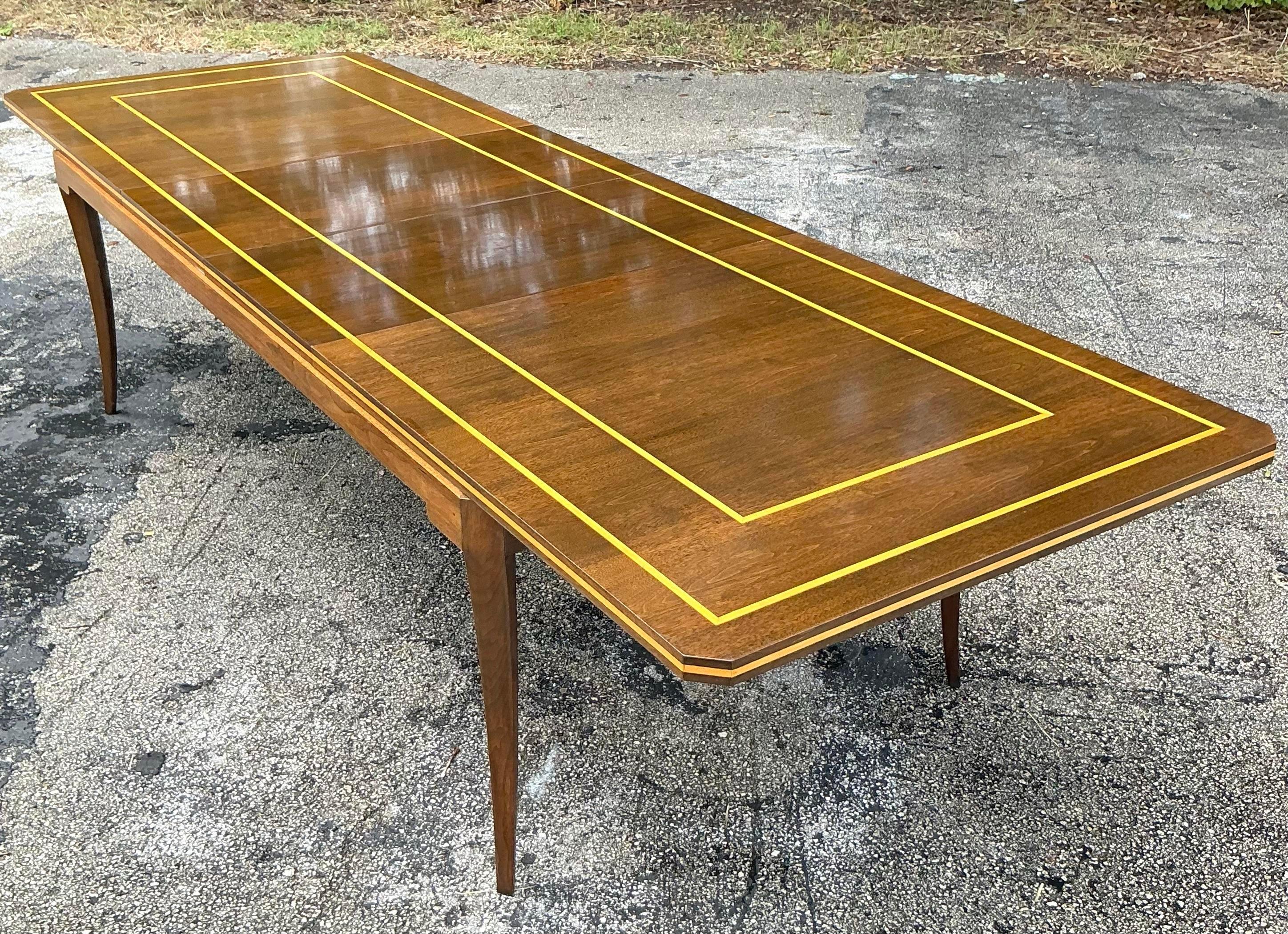 Vintage Regency Signed Tommi Parzinger “Racetrack” Extendable Inlay Dining Table For Sale 1