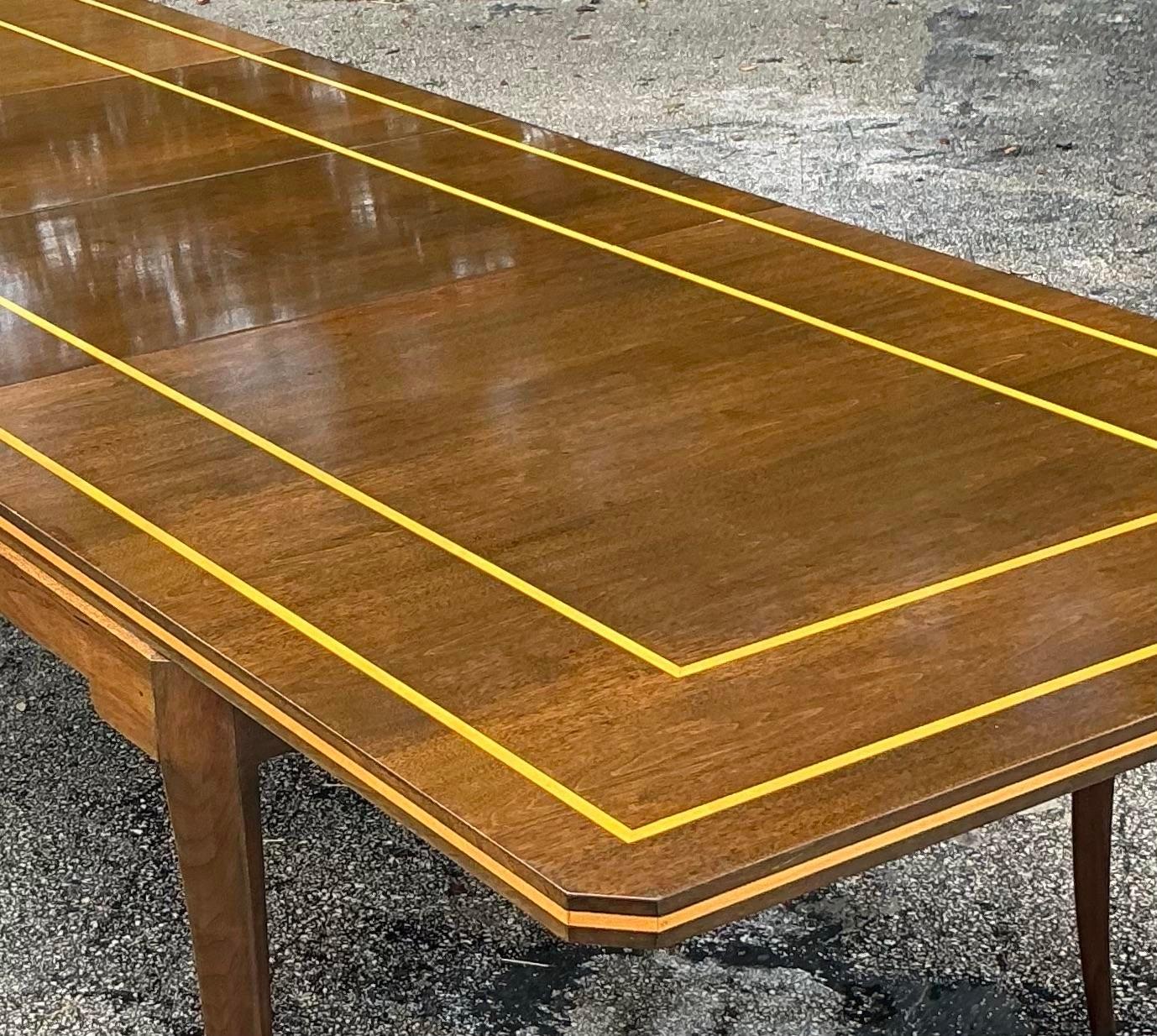 Vintage Regency Signed Tommi Parzinger “Racetrack” Extendable Inlay Dining Table For Sale 3