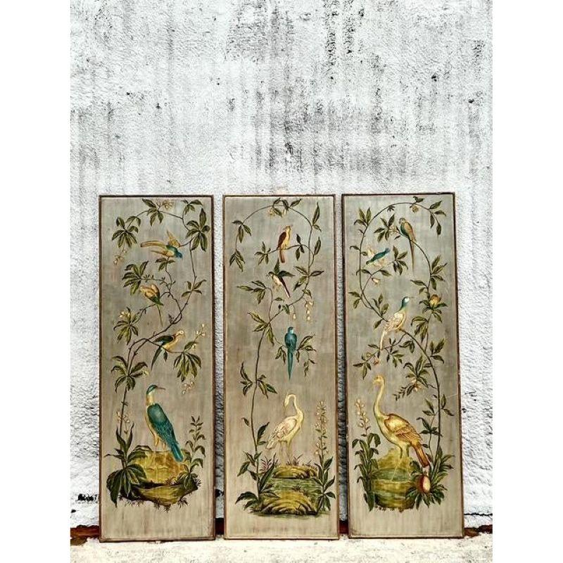 Vintage Regency Silver Leaf Floral Panels - Set of 3 In Good Condition For Sale In west palm beach, FL