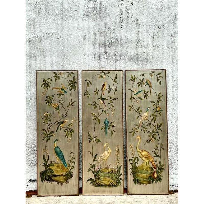 20th Century Vintage Regency Silver Leaf Floral Panels - Set of 3 For Sale