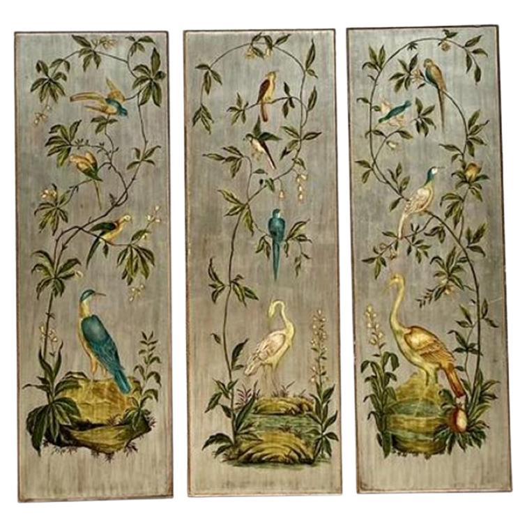 Vintage Regency Silver Leaf Floral Panels - Set of 3