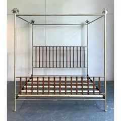 Vintage Regency Silver Leaf Palm Tree California King Canopy Bed