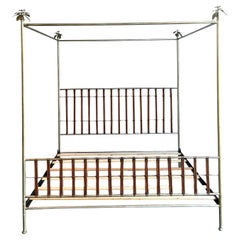 Vintage Regency Silver Leaf Palm Tree California King Canopy Bed
