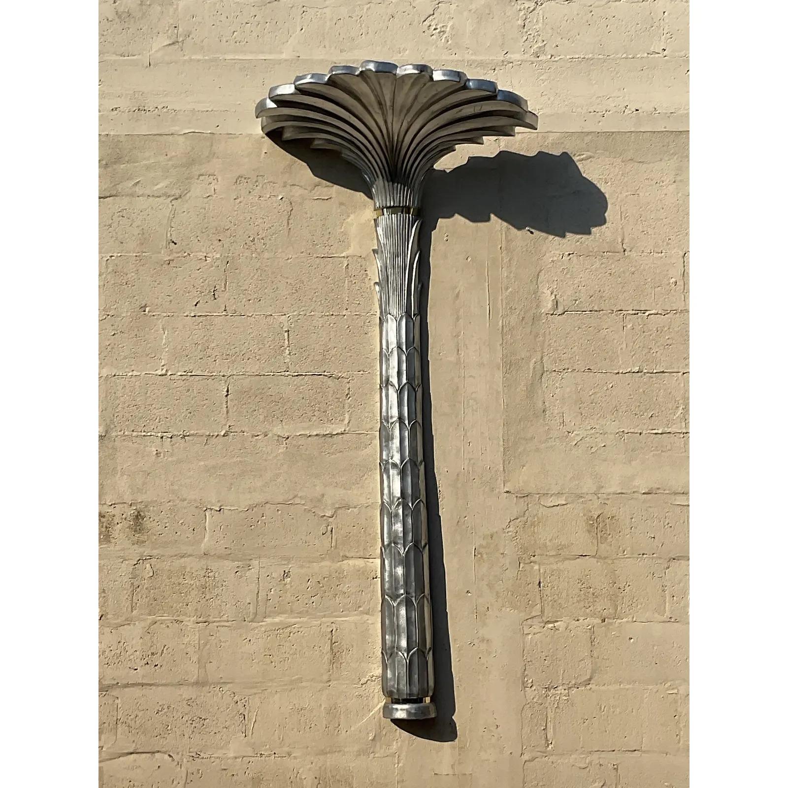 Vintage Regency Silver Leaf Palm Tree Wall Lamp After Dorothy Draper 4