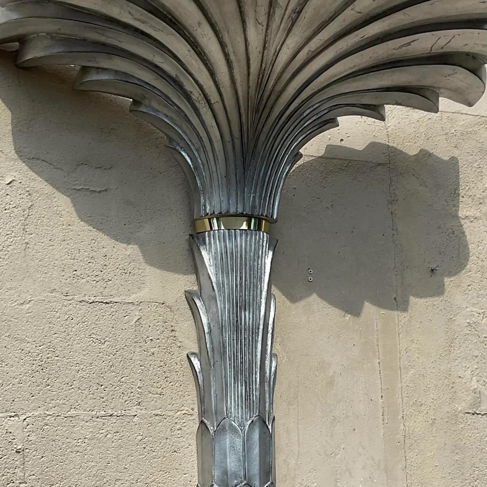 Vintage Regency Silver Leaf Palm Tree Wall Lamp After Dorothy Draper In Good Condition In west palm beach, FL