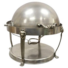 Vintage Regency Silver Plated Steel Round Catering Serving Chafing Dish w/ Lions