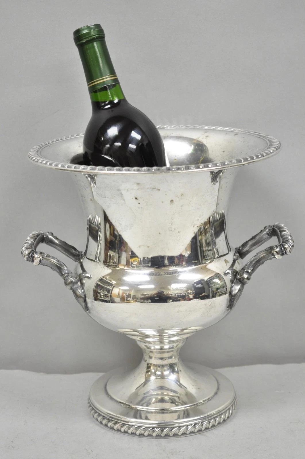  Vintage Regency Style Silver Plated Trophy Cup Champagne Chiller Ice Bucket. Circa Mid 20th Century. Measurements: 10