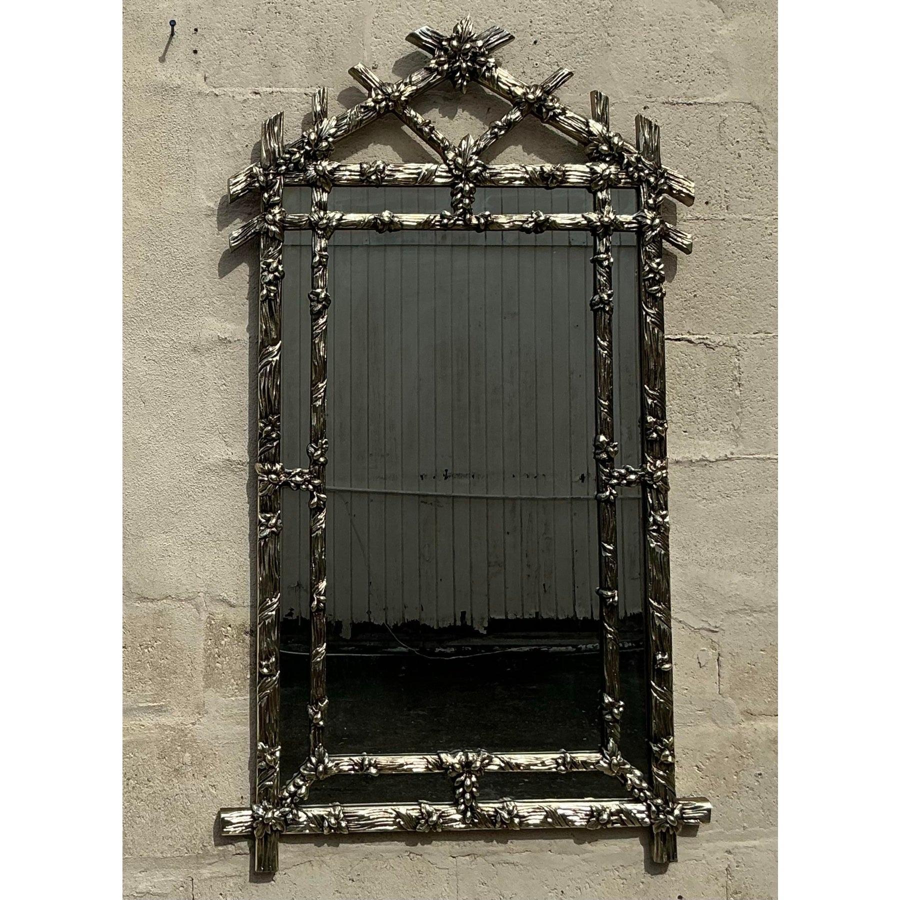 XX secolo Specchio vintage Regency argentato in finto Boi in vendita