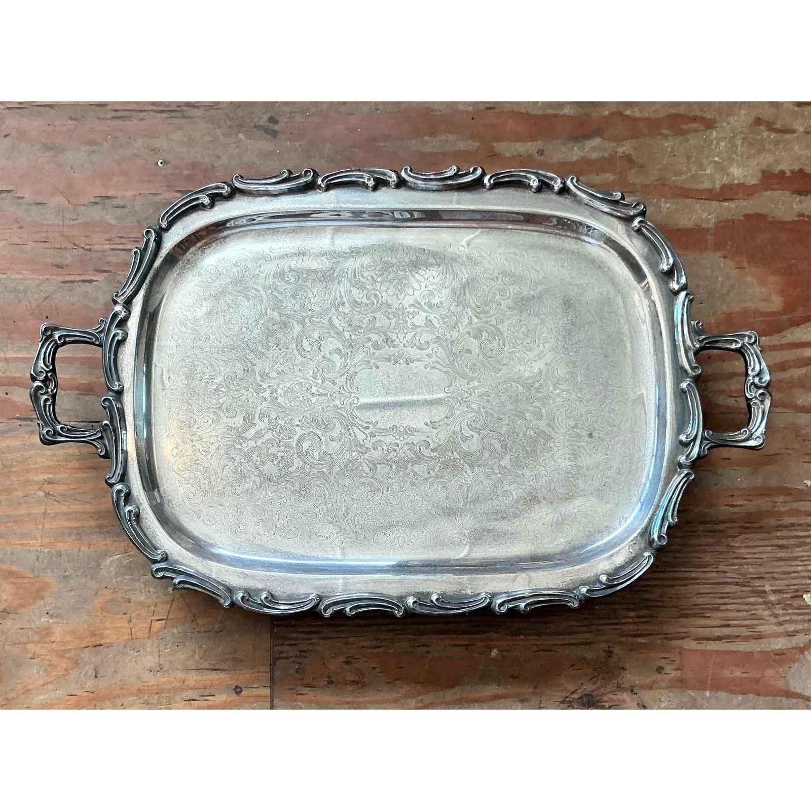 Hollywood Regency Vintage Regency Silverplate Serving Tray For Sale