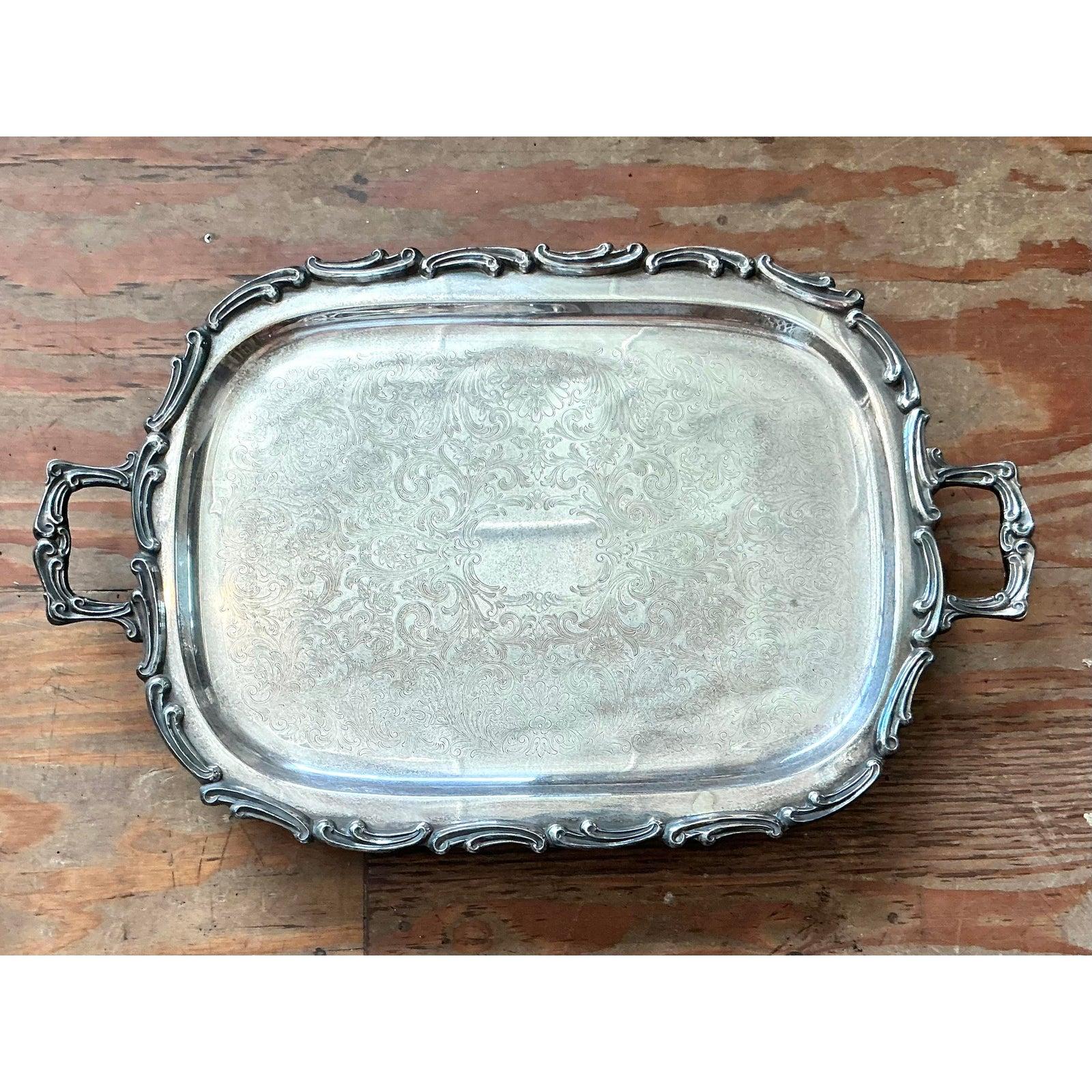 American Vintage Regency Silverplate Serving Tray For Sale