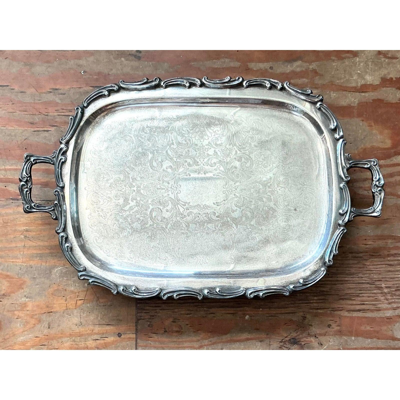 Silver Plate Vintage Regency Silverplate Serving Tray For Sale