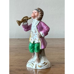 Vintage Regency Sitzendorf Porcelain Monkey Playing Trumpet