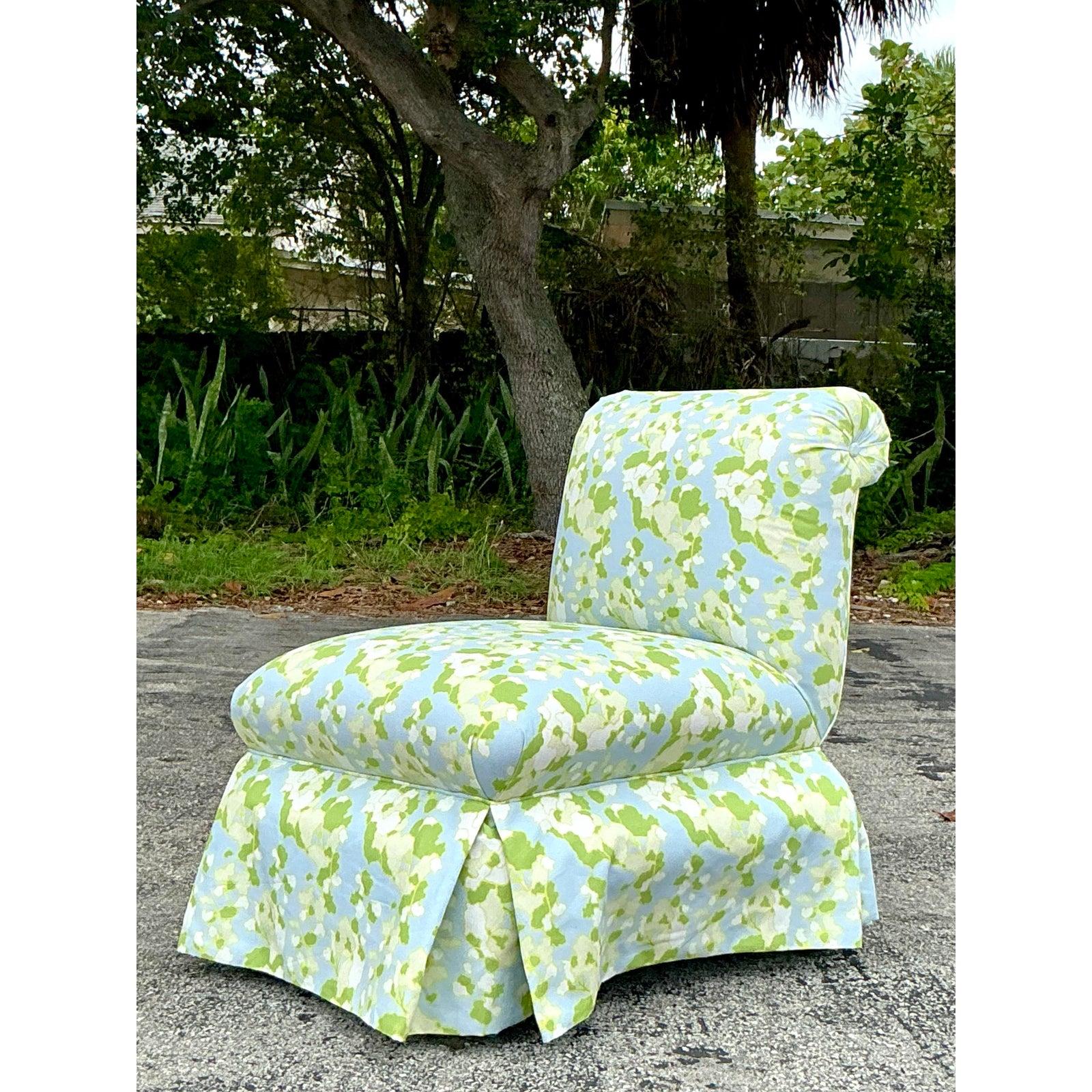 Chaise pantoufle Regency vintage Megan Adam pour Quadrille Floral Lines Bon état - En vente à West Palm Beach, FL