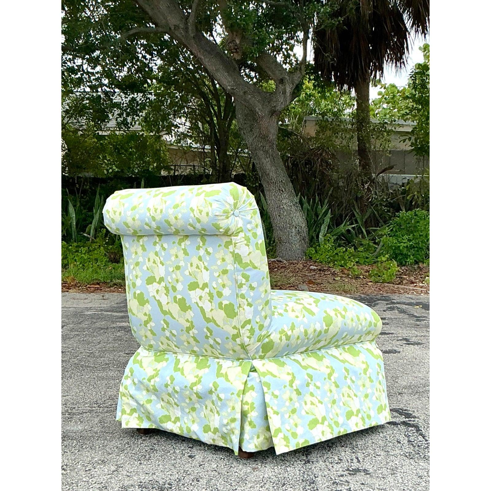 Tissu Chaise pantoufle Regency vintage Megan Adam pour Quadrille Floral Lines en vente