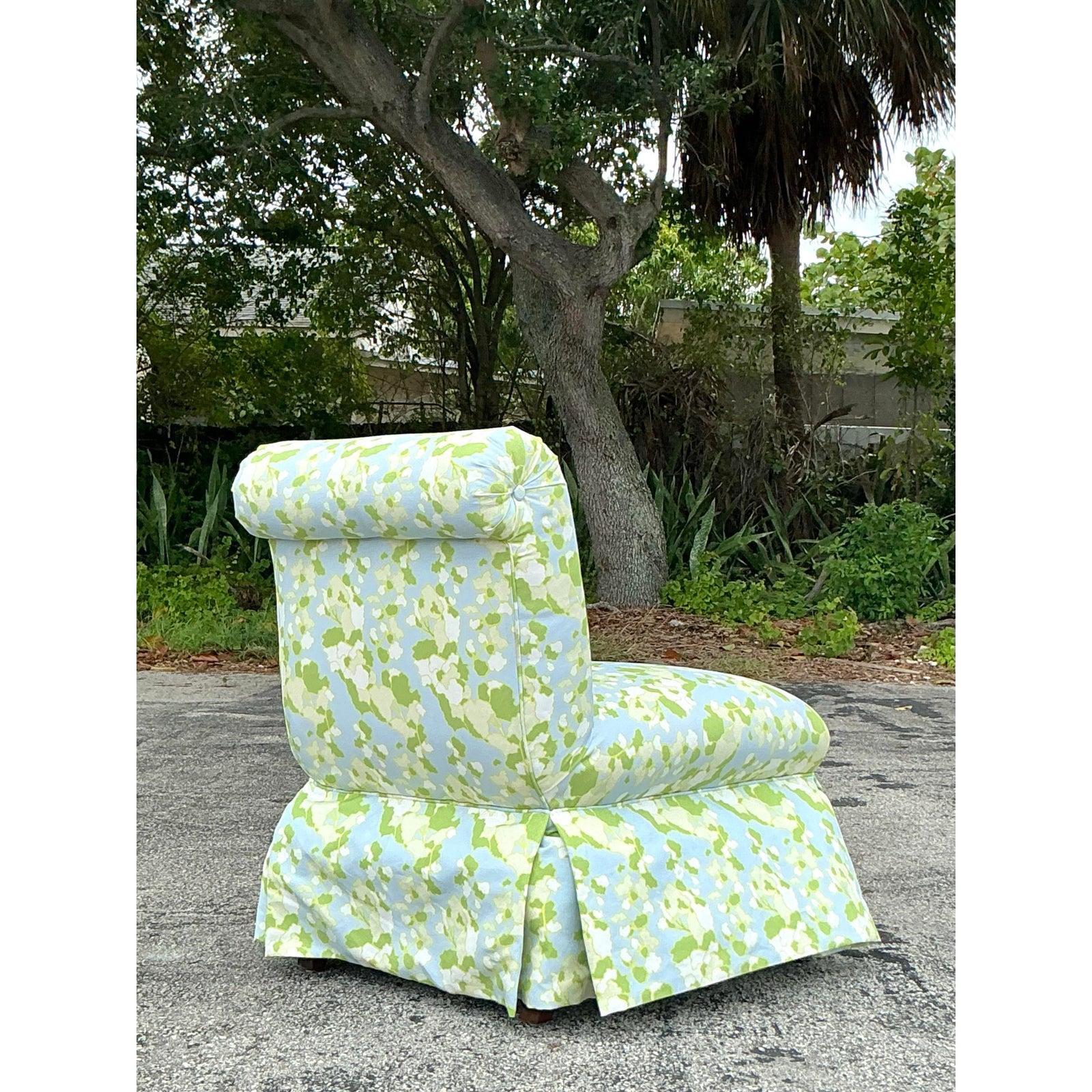 Chaise pantoufle Regency vintage Megan Adam pour Quadrille Floral Lines en vente 1