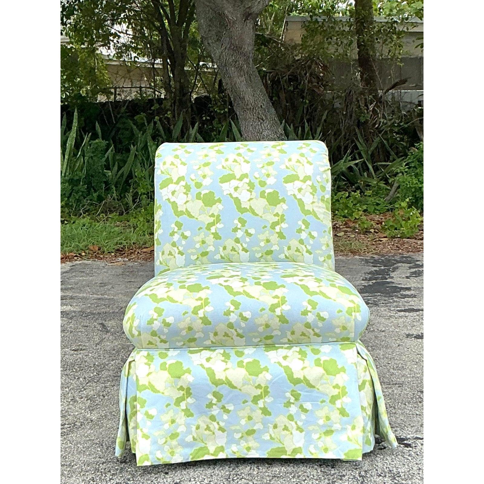Chaise pantoufle Regency vintage Megan Adam pour Quadrille Floral Lines en vente 2