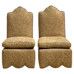 Vintage Regency Slipper Chairs in Fortuny Jacquard- Set of 2