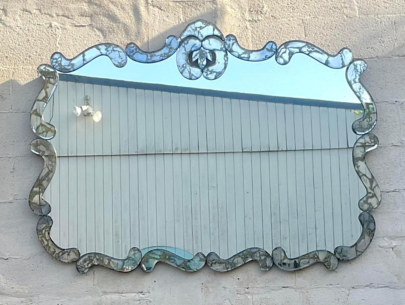 Vintage Regency Smoked Glass Mirror In Good Condition For Sale In west palm beach, FL