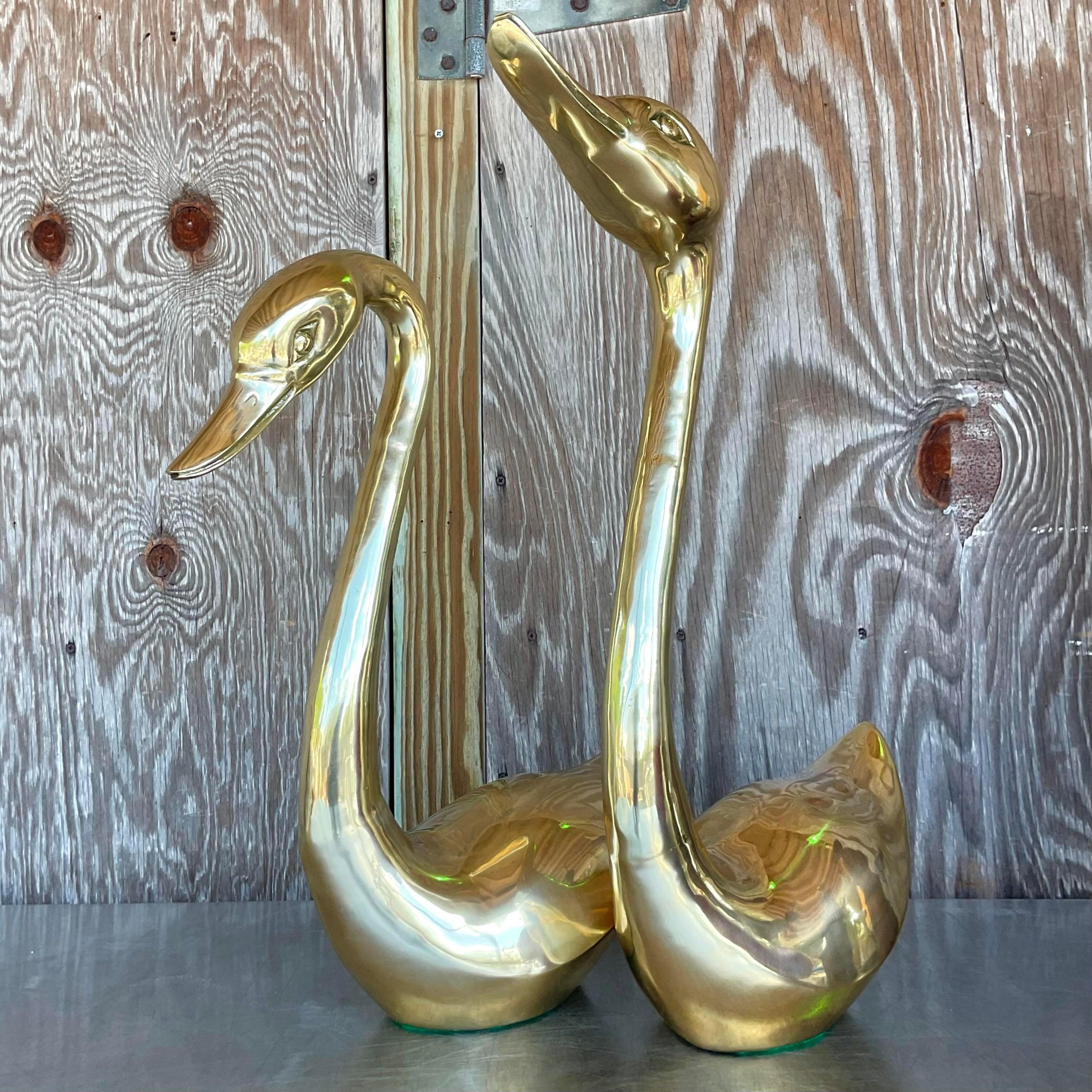 20th Century Vintage Regency Solid Brass Ducks - a Pair For Sale