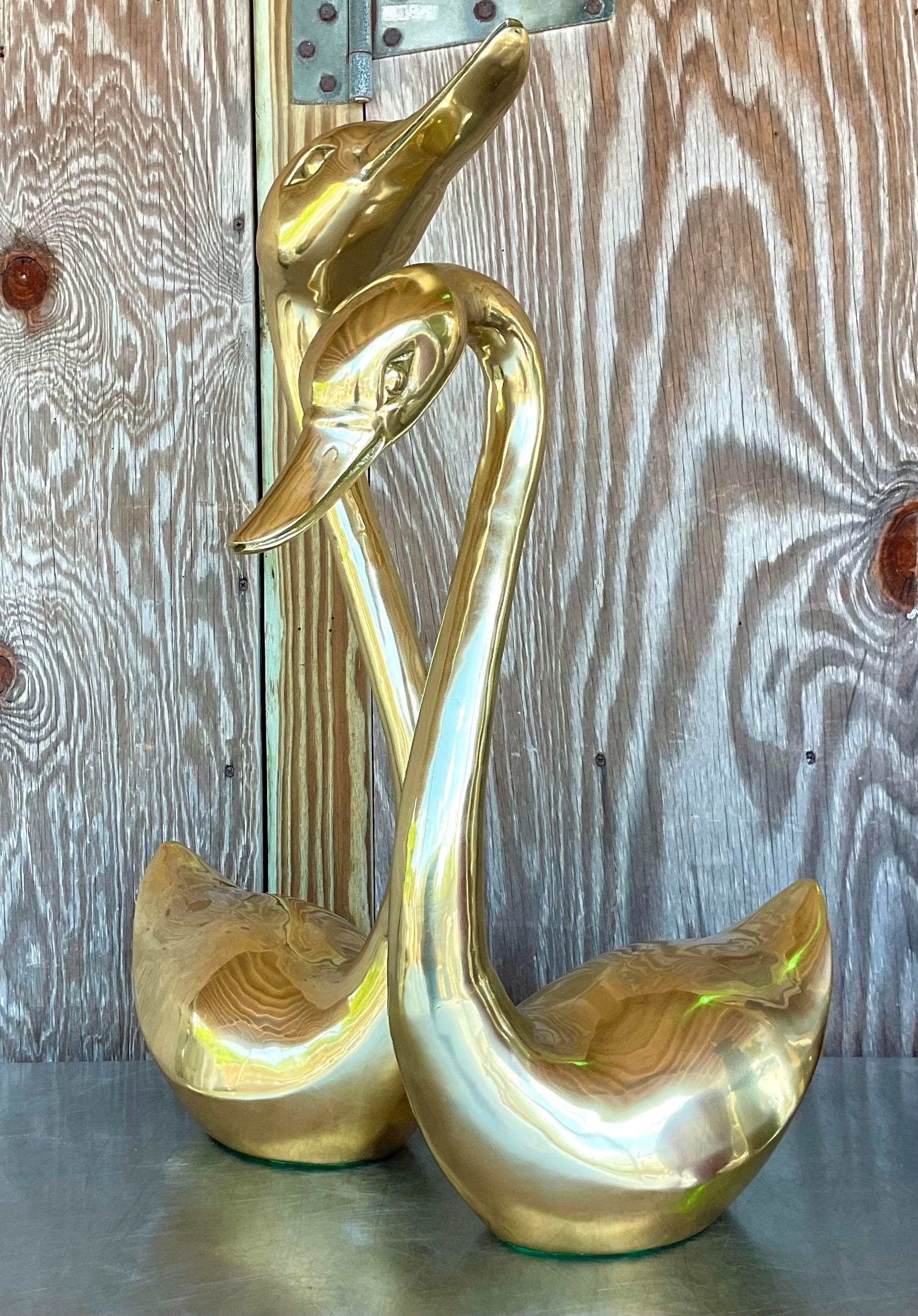 Vintage Regency Solid Brass Ducks - a Pair For Sale 1