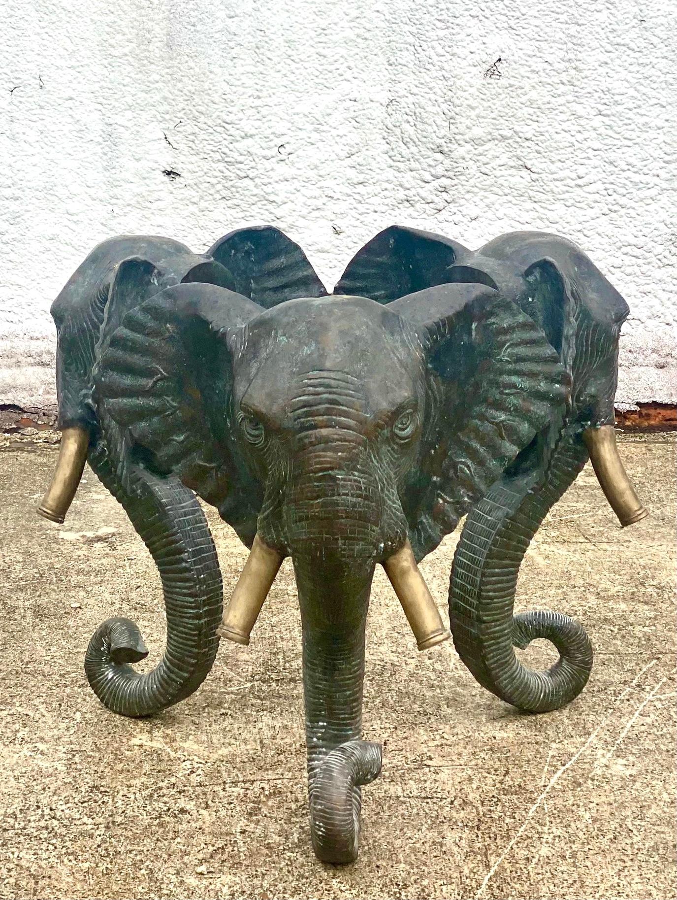 American Vintage Regency Solid Bronze Elephant Center Table Pedestal For Sale