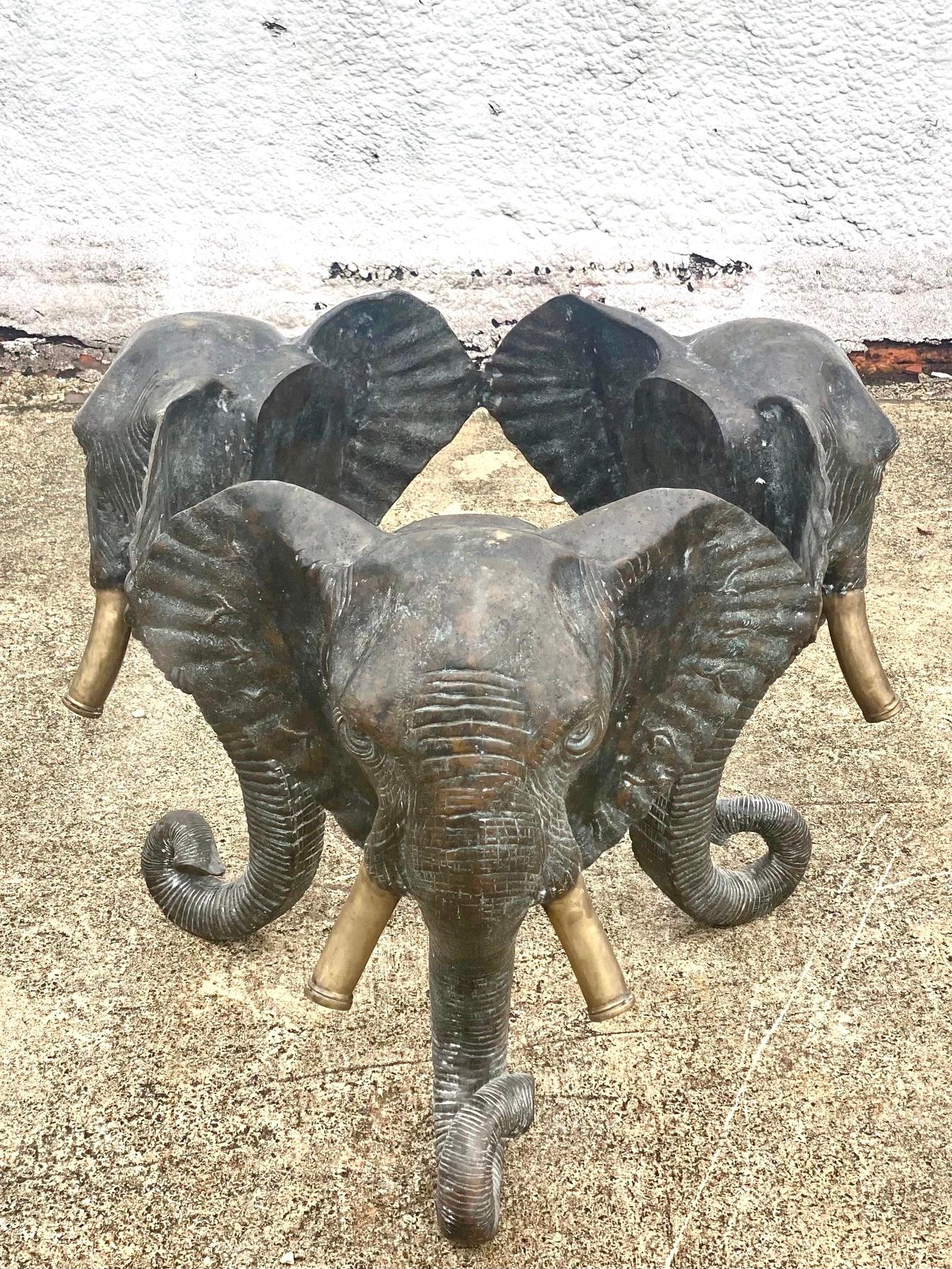 Vintage Regency Solid Bronze Elephant Center Table Pedestal In Good Condition For Sale In west palm beach, FL