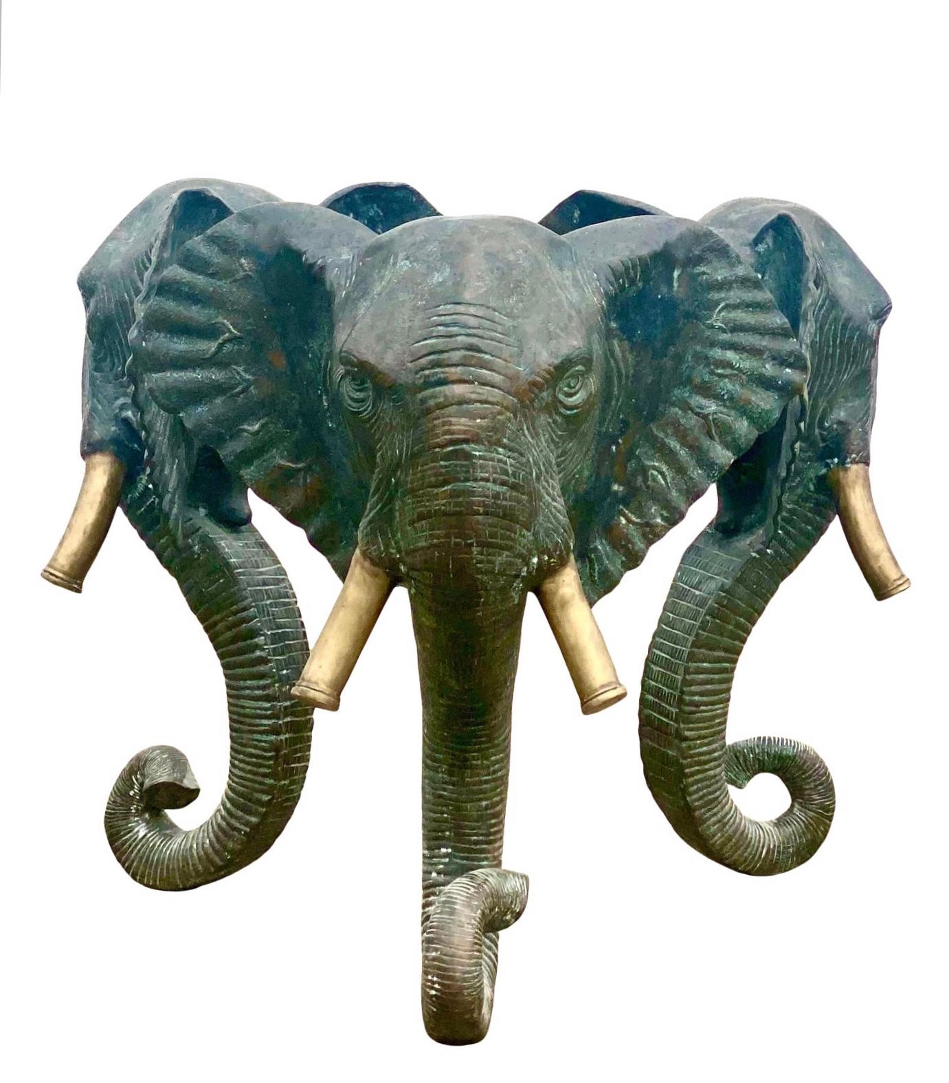 Late 20th Century Vintage Regency Solid Bronze Elephant Center Table Pedestal For Sale