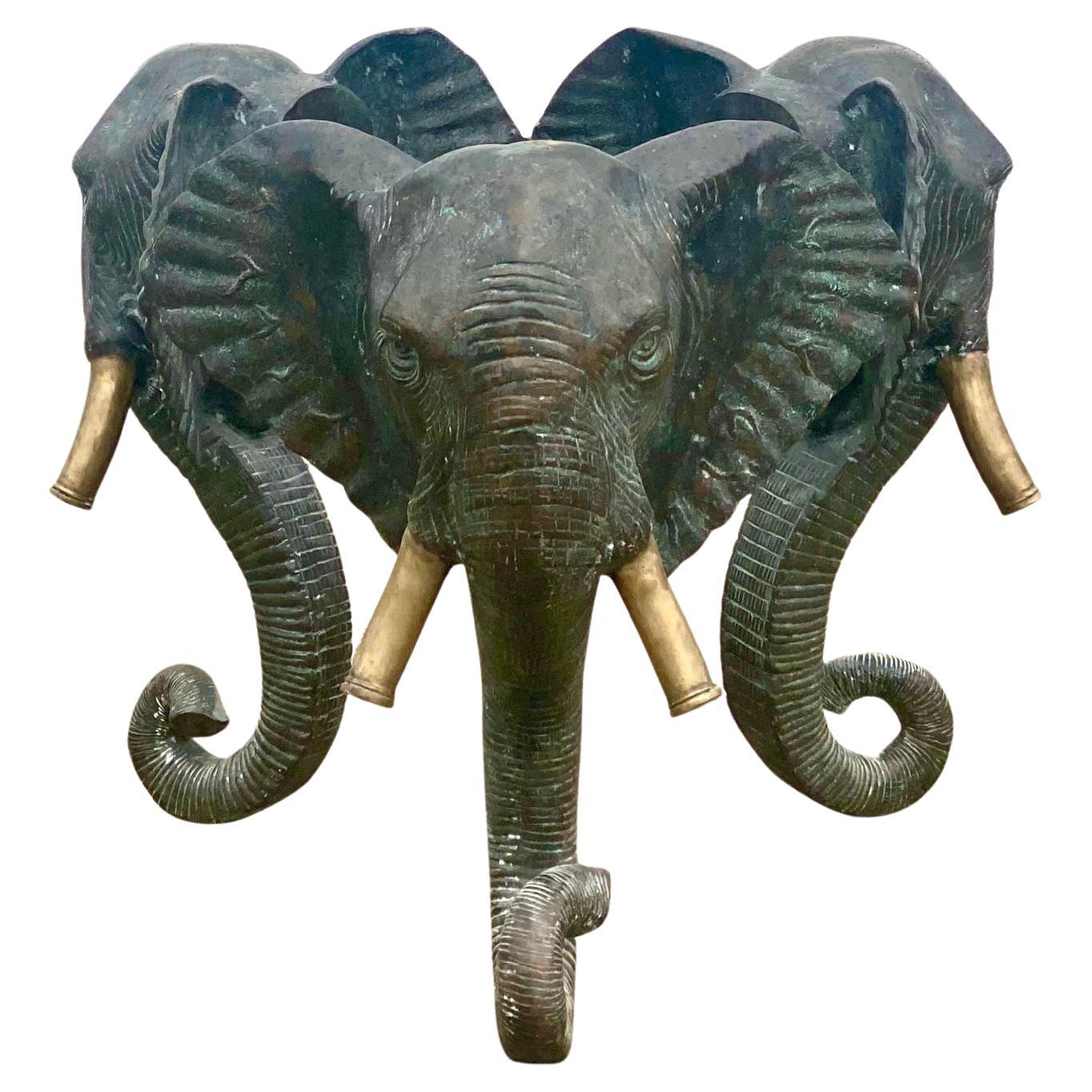 Vintage Regency Solid Bronze Elephant Center Table Pedestal