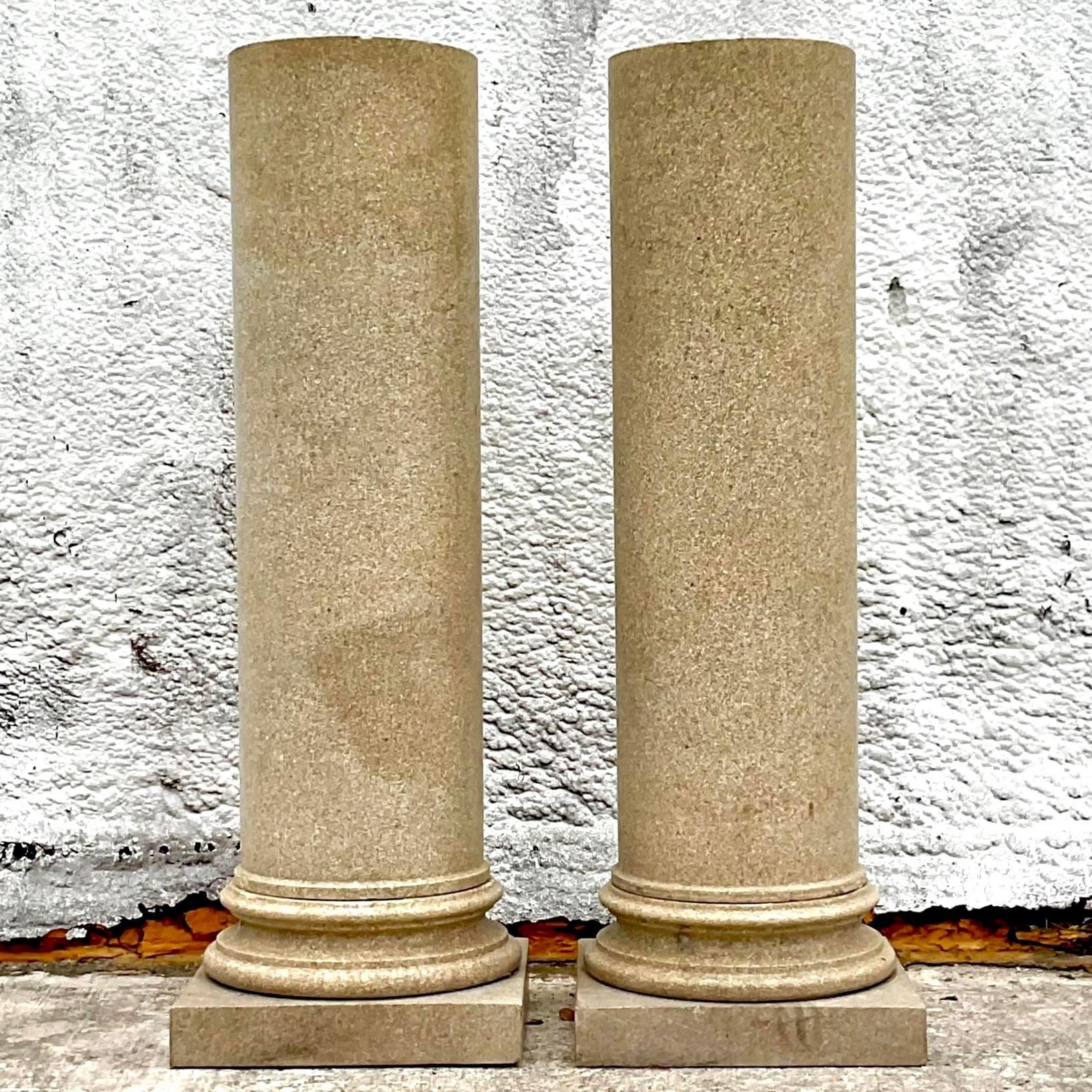 Granit Paire de colonnes Vintage Regency en granit massif en vente