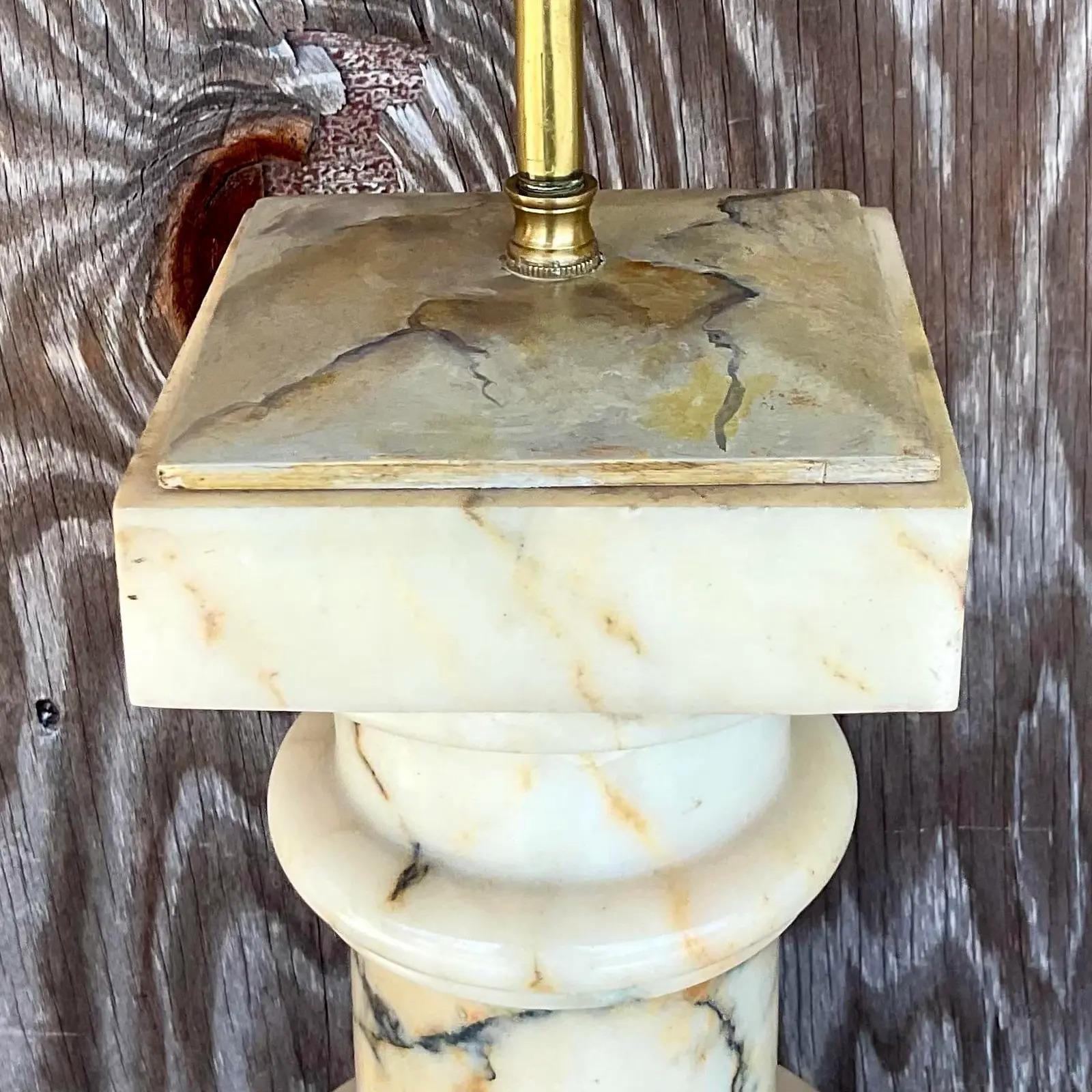 Vintage Regency Solid Marble Balustrade Lamp In Good Condition For Sale In west palm beach, FL