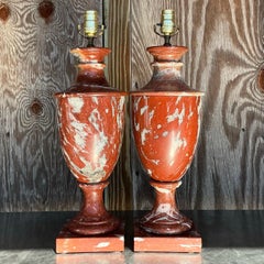Vintage Regency Solid Marble Urn Lamps - a Pair