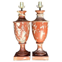 Vintage Regency Solid Marble Urn Lamps - a Pair