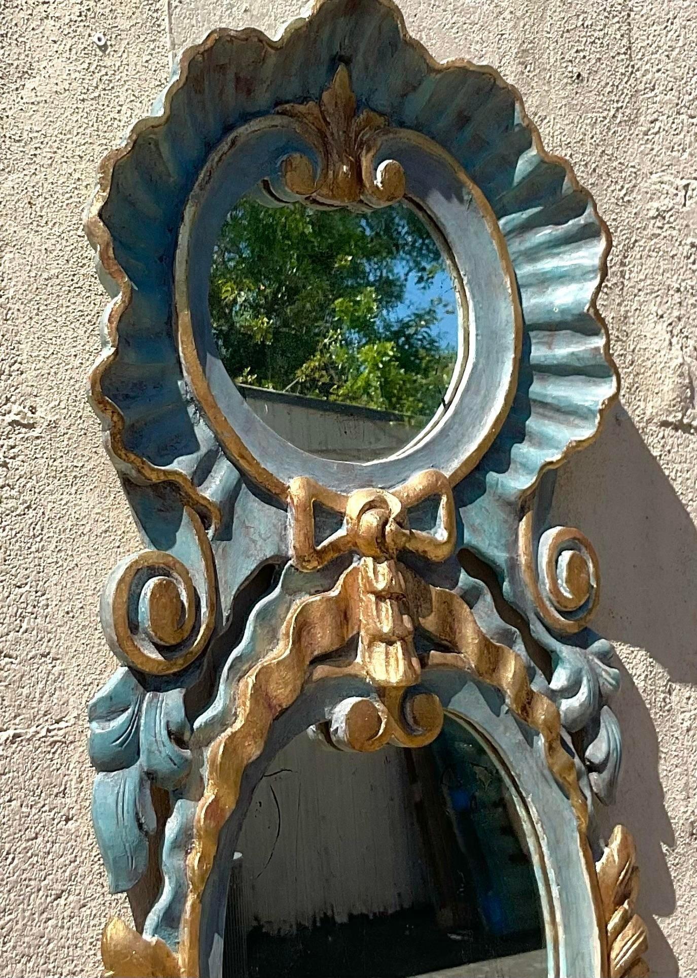 Vintage Regency Spanish Chapman Gilt Tipped Ruffle Mirrors, a Pair In Good Condition In west palm beach, FL