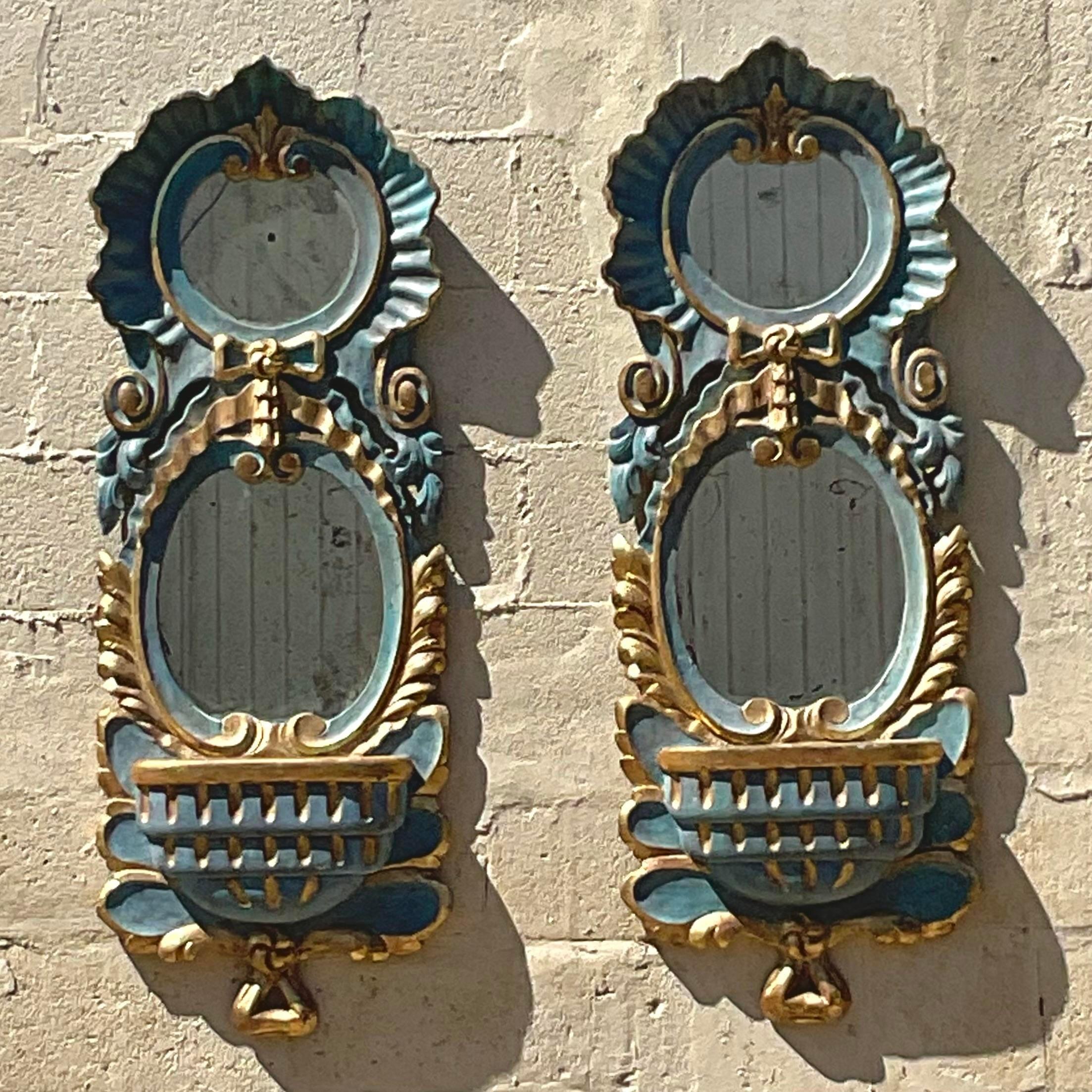 Vintage Regency Spanish Chapman Gilt Tipped Ruffle Mirrors, a Pair 2