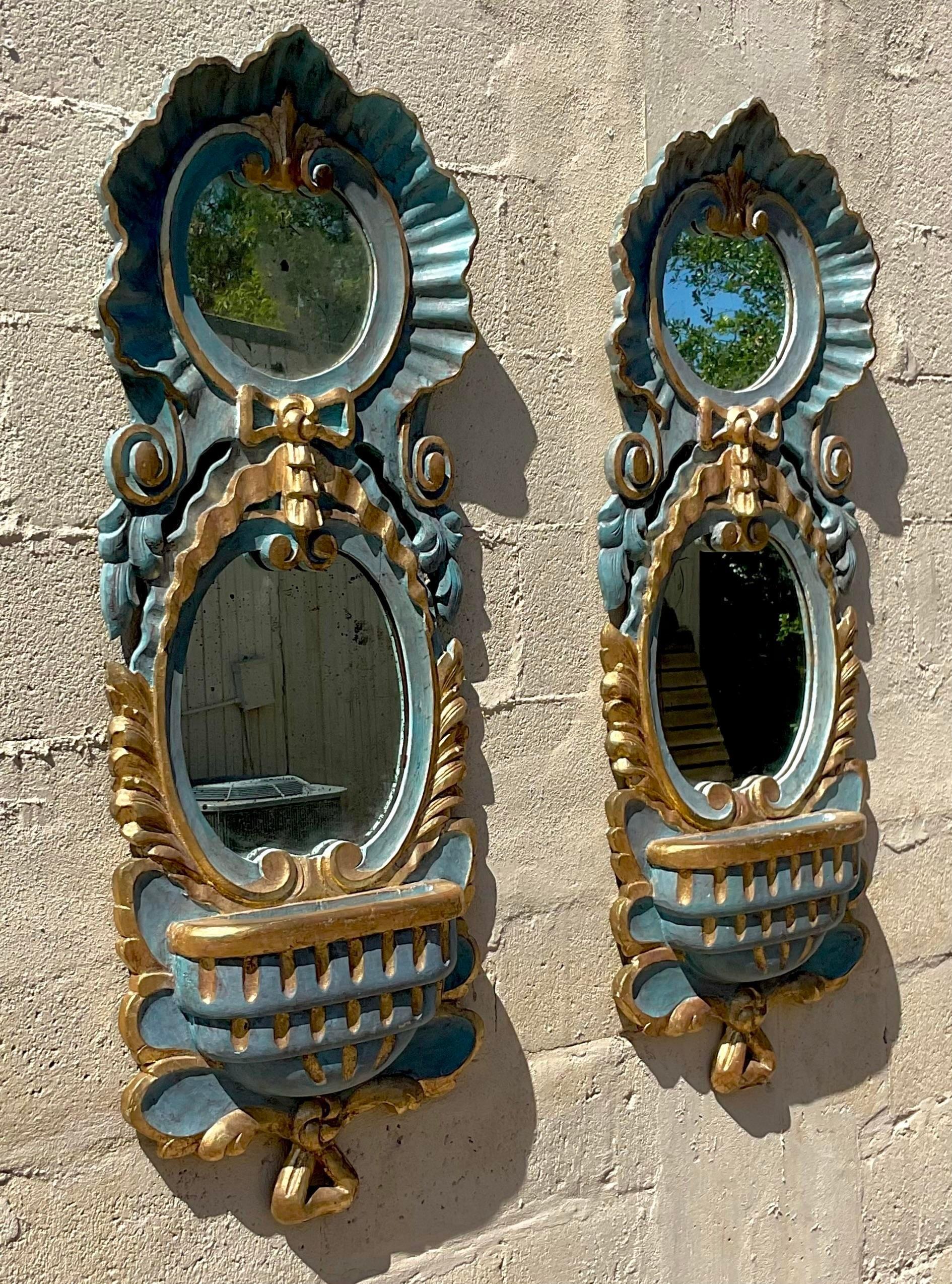 Vintage Regency Spanish Chapman Gilt Tipped Ruffle Mirrors, a Pair 4