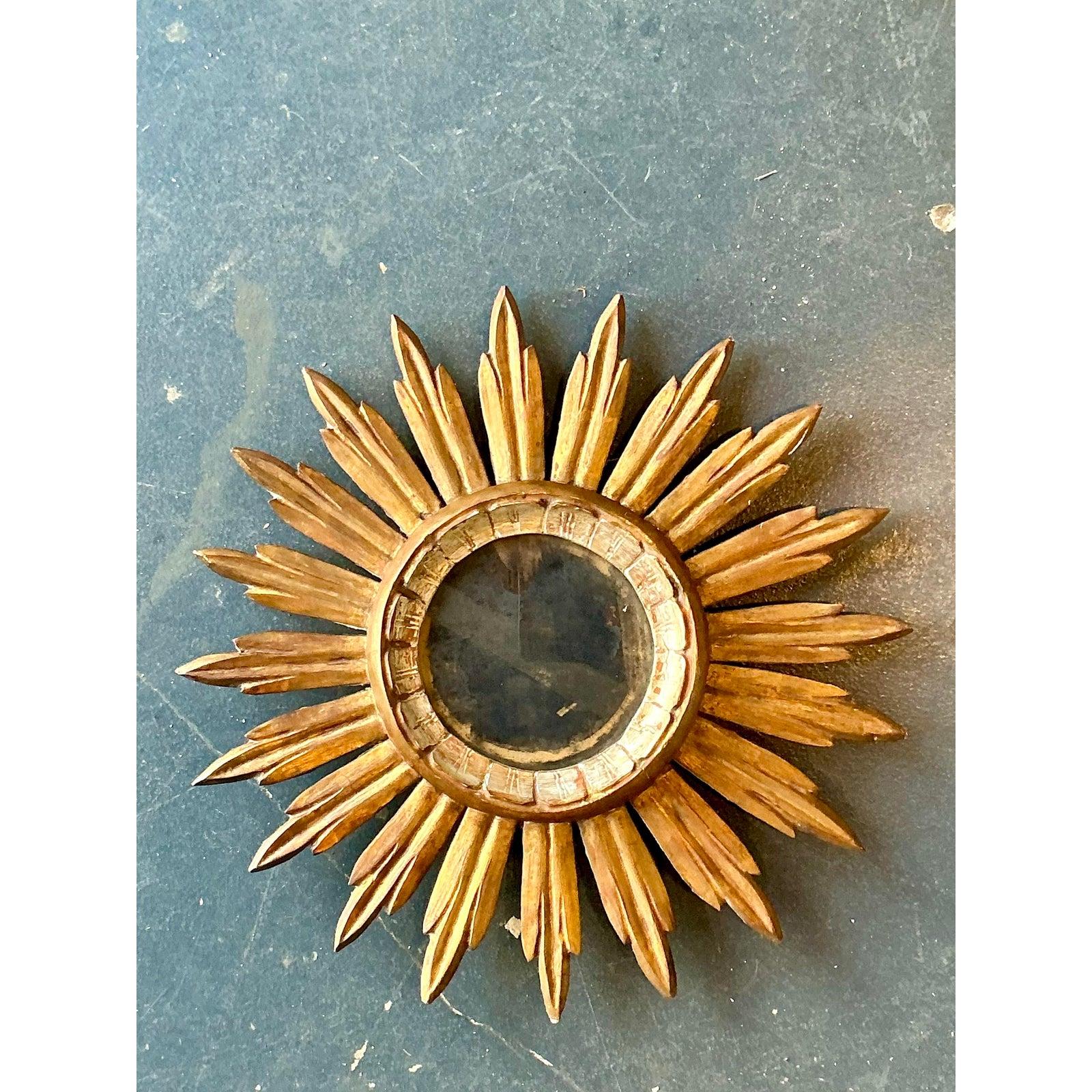 Vintage Regency Spanisch vergoldet Sunburst Spiegel (Glaskunst) im Angebot