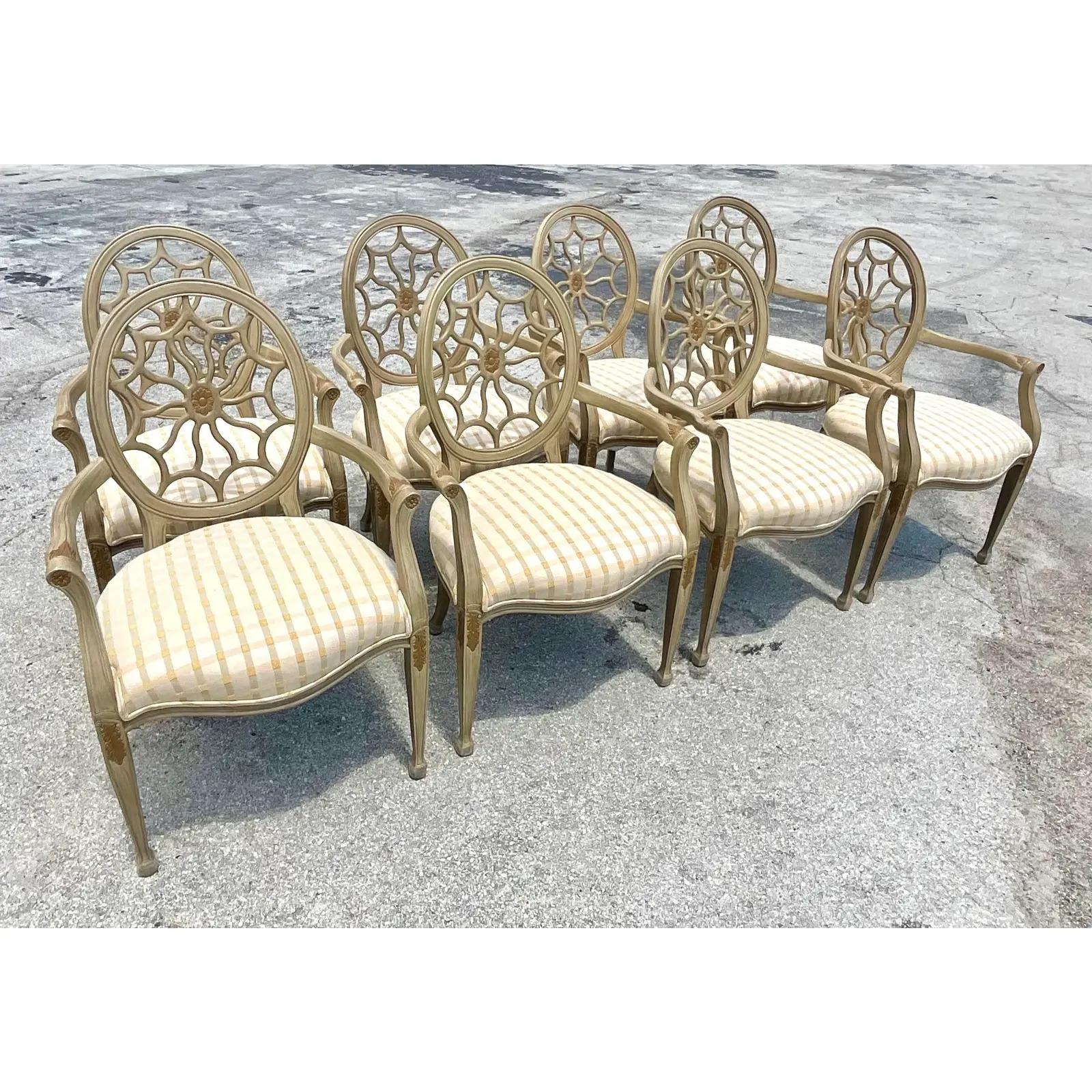 North American Vintage Regency Spider Back Dining Chairs, Set of 8