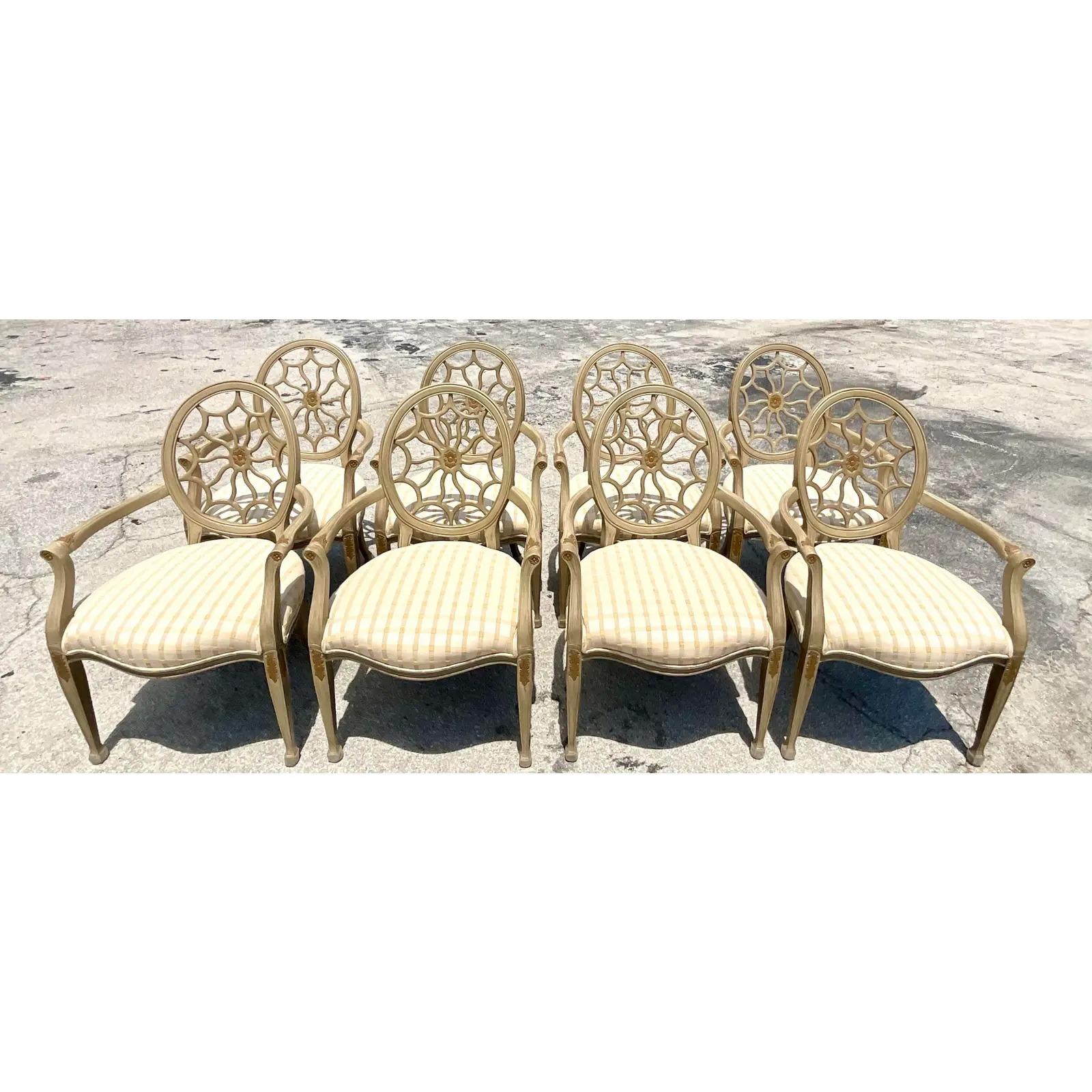 Vintage Regency Spider Back Dining Chairs, Set of 8 In Good Condition In west palm beach, FL