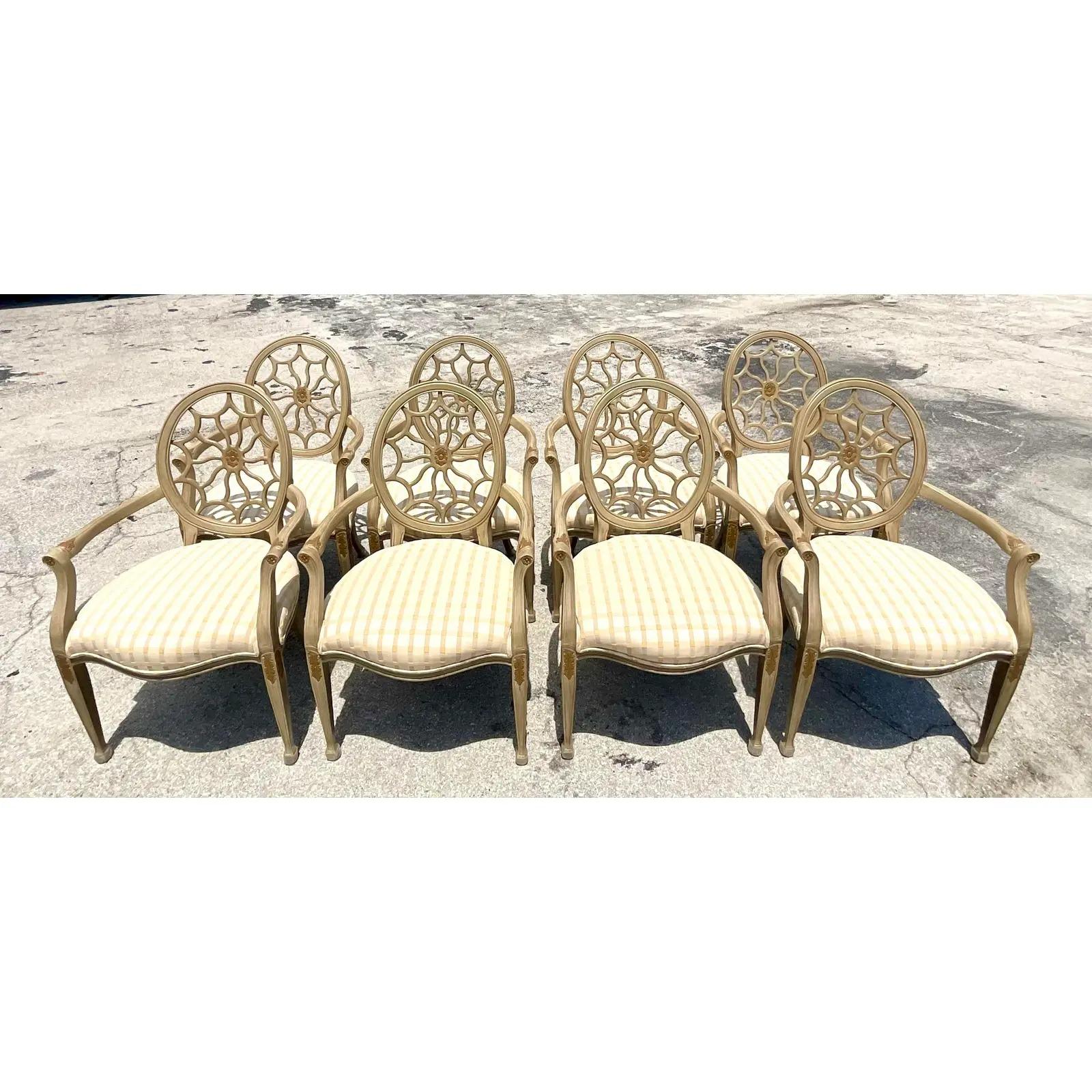 20th Century Vintage Regency Spider Back Dining Chairs, Set of 8