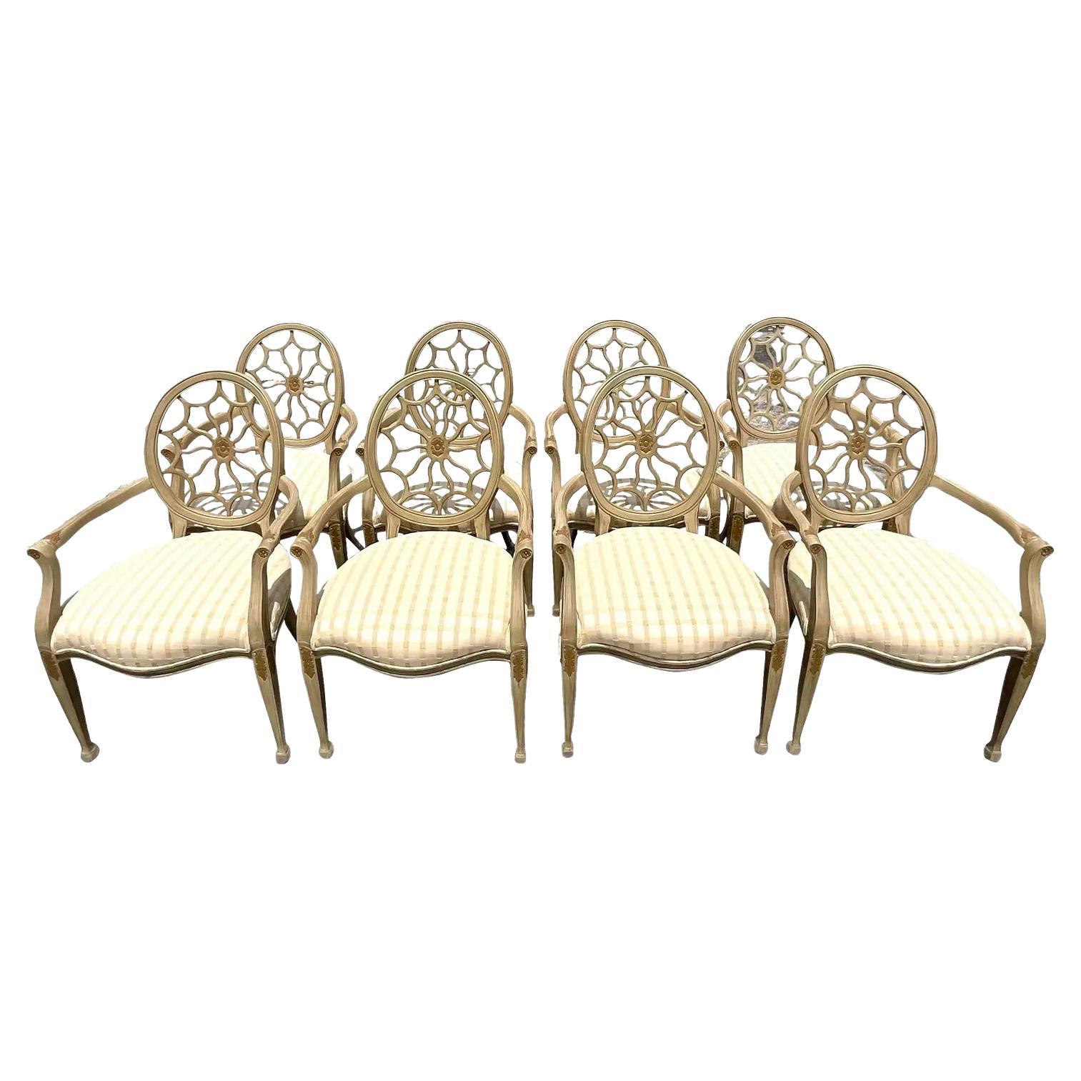 Vintage Regency Spider Back Dining Chairs, Set of 8