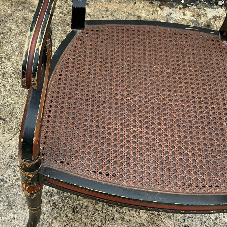 20th Century Vintage Regency Spider Web Cane Arm Chair For Sale