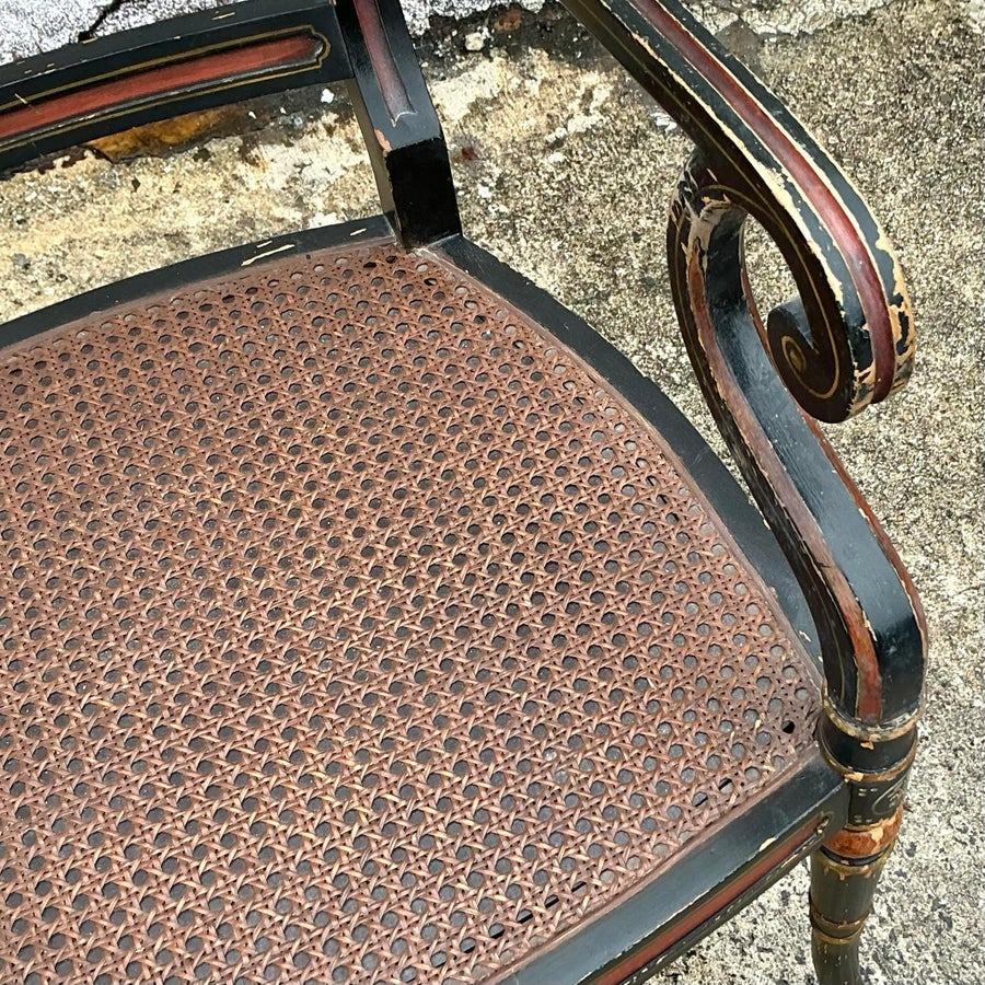Vintage Regency Spider Web Cane Arm Chair For Sale 1
