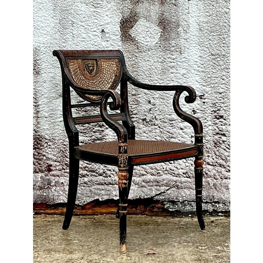 Vintage Regency Spider Web Cane Arm Chair For Sale 3