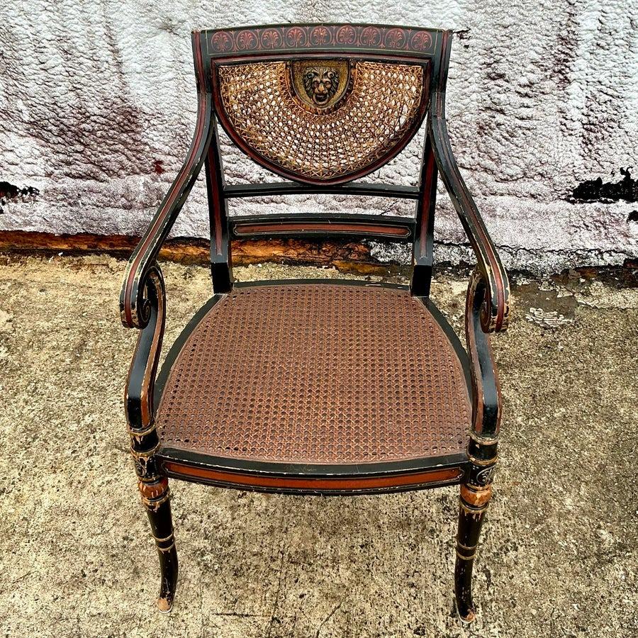 Vintage Regency Spider Web Cane Arm Chair For Sale 4