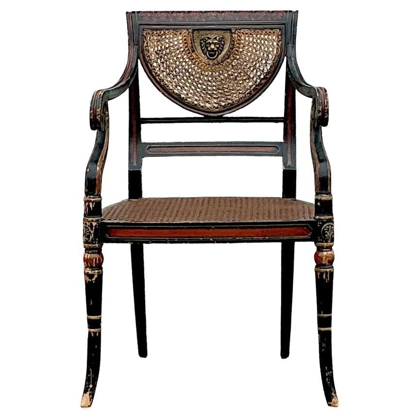 Vintage Regency Spider Web Cane Arm Chair