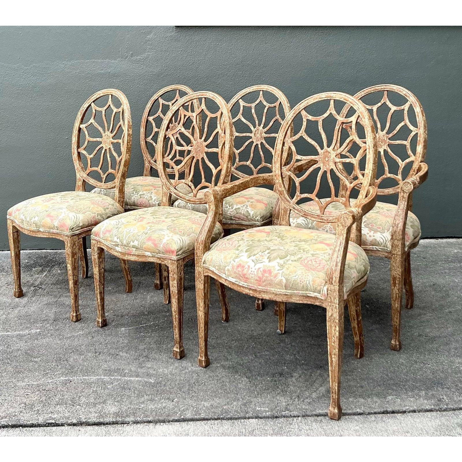 Néoclassique Chaises de salle à manger Vintage Regency Spider Wed - Lot de 6 en vente