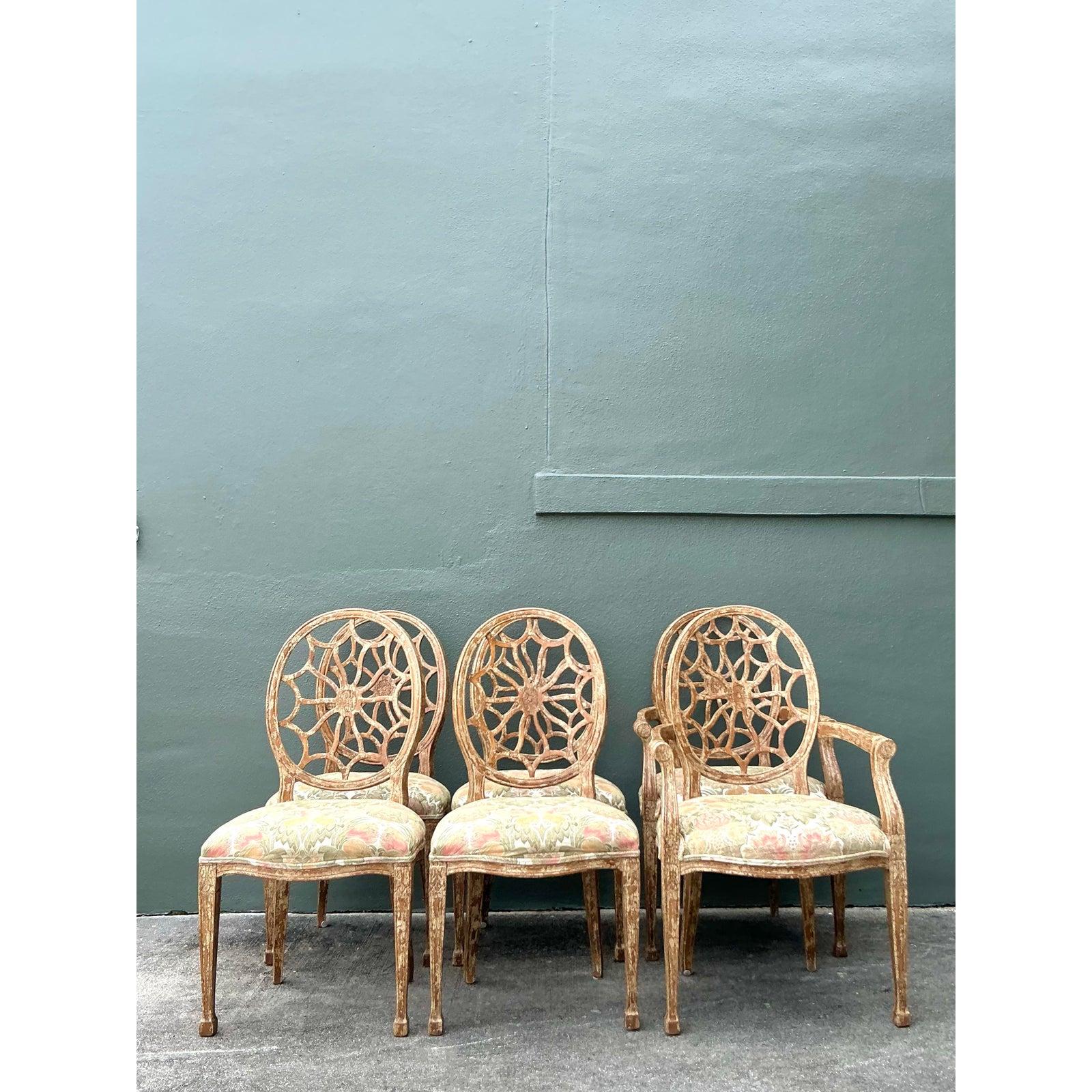 Chaises de salle à manger Vintage Regency Spider Wed - Lot de 6 Bon état - En vente à West Palm Beach, FL
